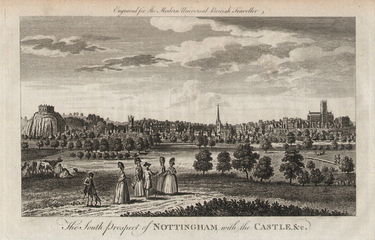 Associate Product The south prospect of Nottingham with the castle. BURLINGTON 1779 old print