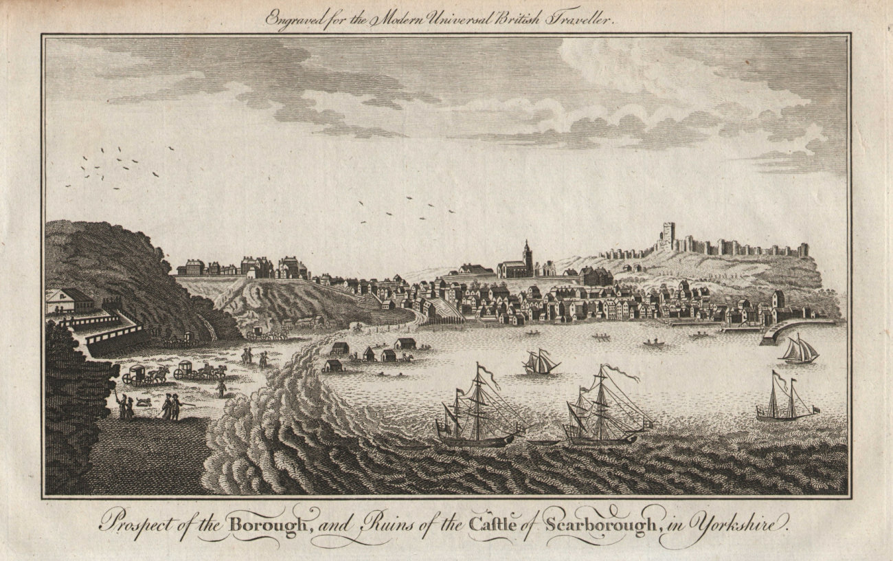 The borough and castle ruins of Scarborough, Yorkshire. BURLINGTON 1779 print