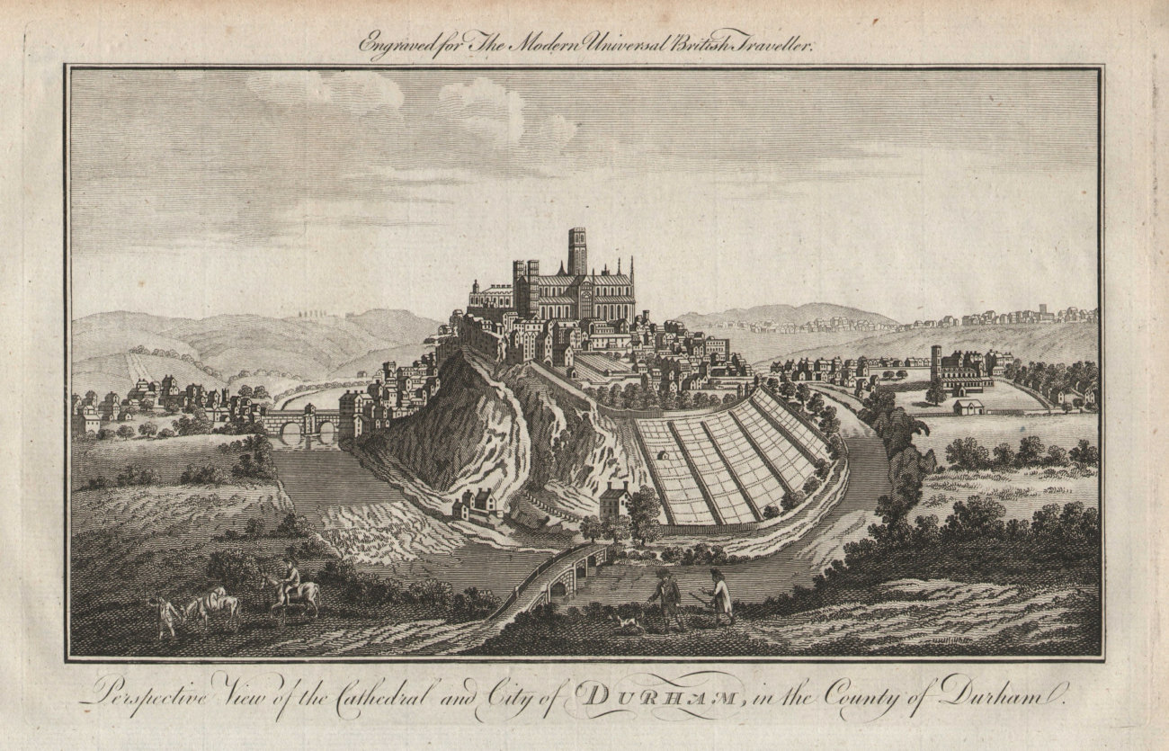 Perspective view of the cathedral and city of Durham. BURLINGTON 1779 print