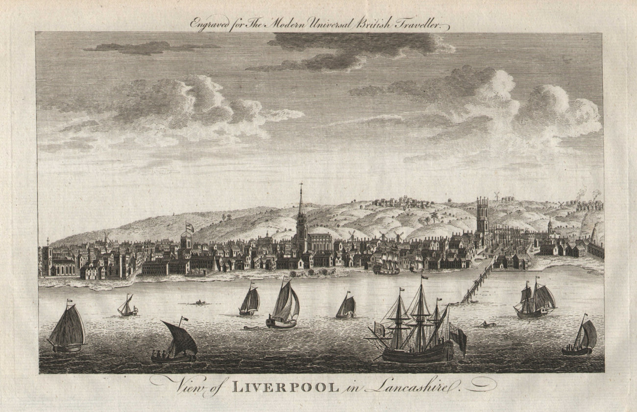 Associate Product View of the city of Liverpool in Lancashire. BURLINGTON 1779 old antique print