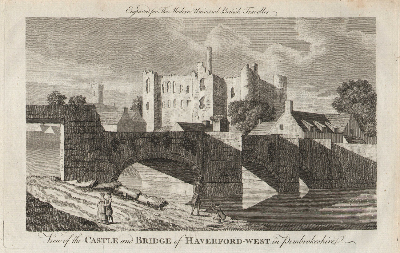 Associate Product Castle and bridge of Haverfordwest, Pembrokeshire. LLEWELLYN REES 1779 print