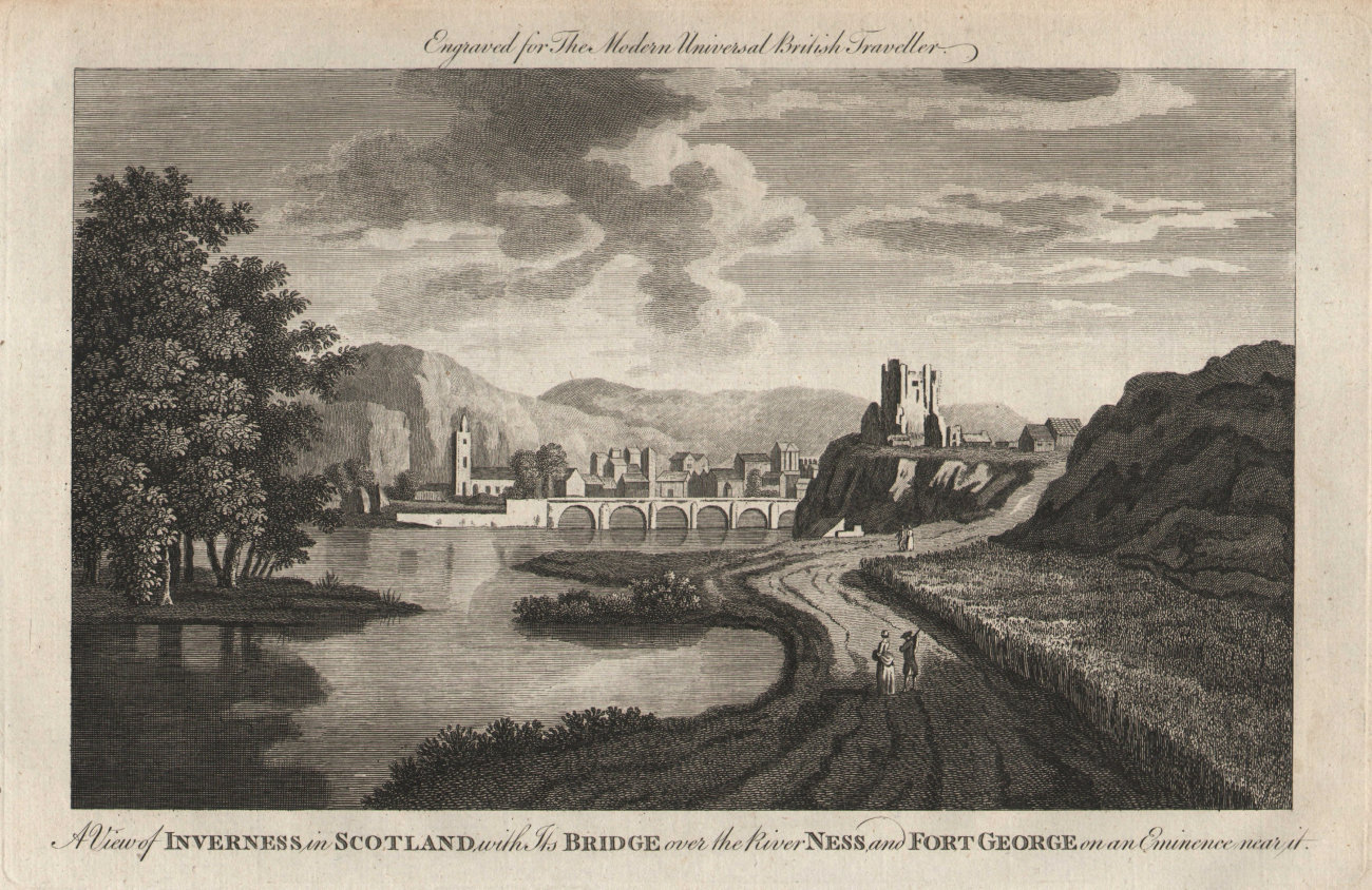 Inverness in Scotland, with its bridge & Fort George. MURRAY 1779 old print