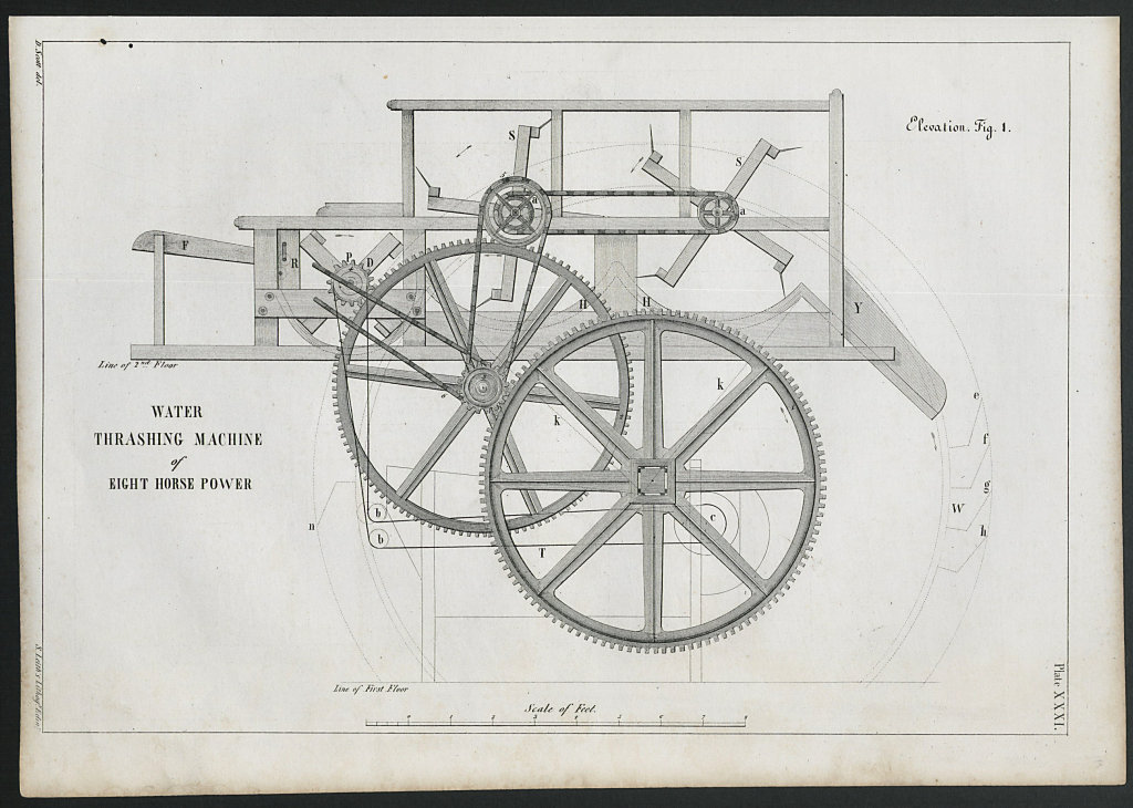 Associate Product VICTORIAN ENGINEERING DRAWING 8hp Water thrashing machine, elevation 1847