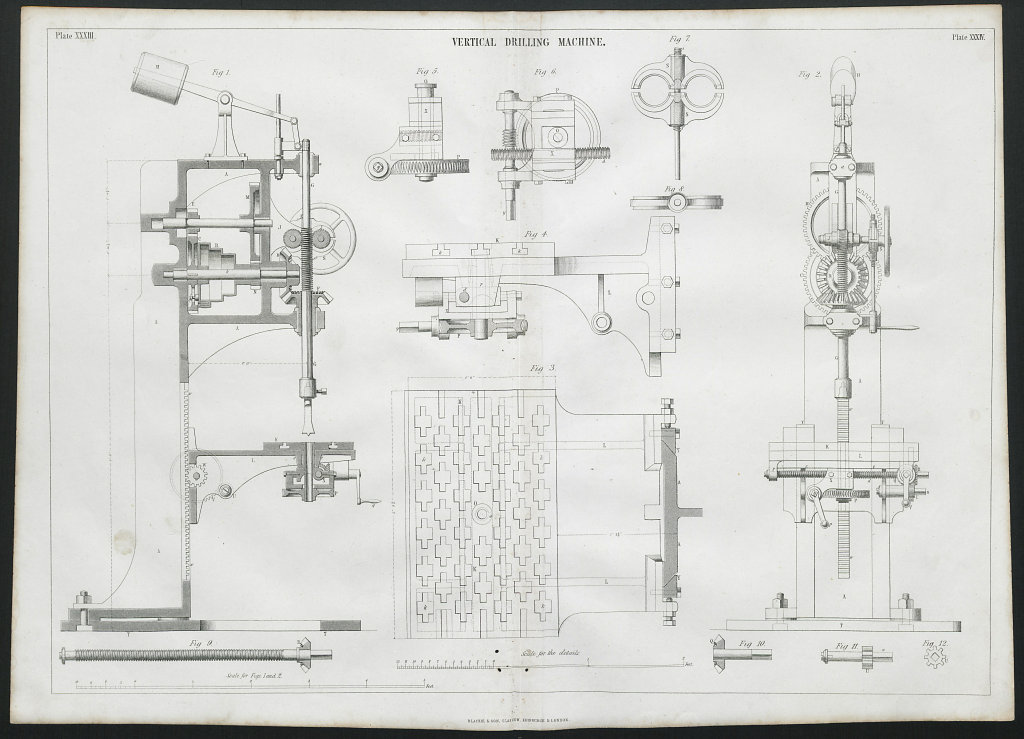 Associate Product VICTORIAN ENGINEERING DRAWING Vertical drilling machine 1847 old antique print
