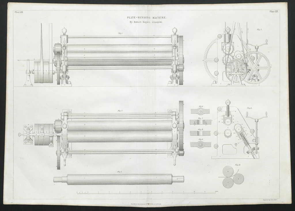 VICTORIAN ENGINEERING DRAWING Plate-bending machine. Robert Napier Glasgow 1847