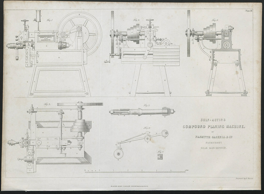 Associate Product 19C ENGINEERING DRAWING Compound planing machine. Gaskell, Patricroft 1847