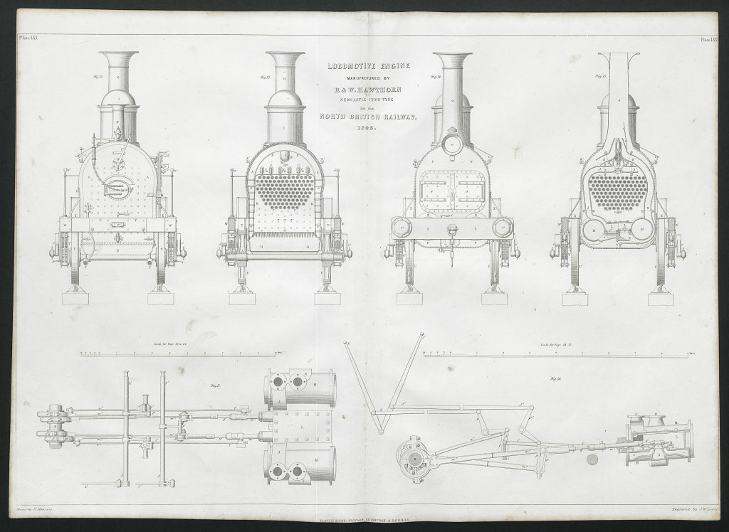 Associate Product 19C ENGINEERING DRAWING Locomotive engine. North British Railway. Hawthorn 1847