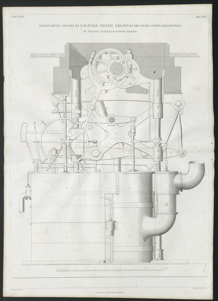 19C ENGINEERING DRAWING Direct-action engines of HM Steam Frigate Dragon 1 1847