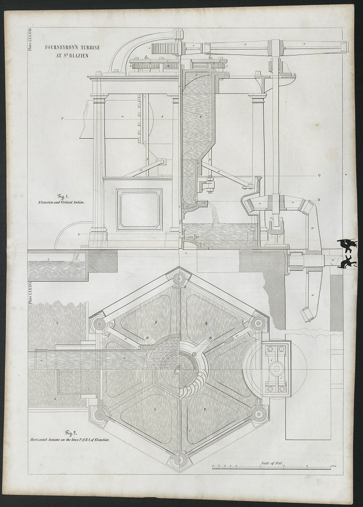 Associate Product VICTORIAN ENGINEERING DRAWING Fourneyron's turbine at St. Blasien (2) 1847