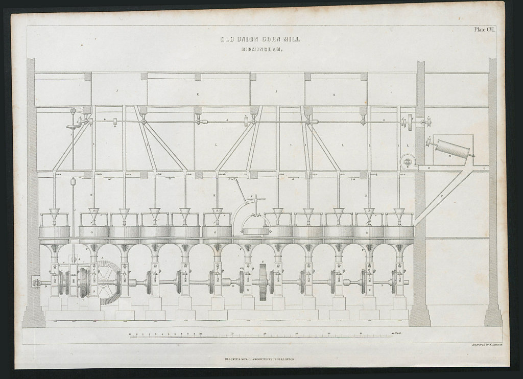 Associate Product VICTORIAN ENGINEERING DRAWING Old Union Corn Mill, Birmingham 1847 print