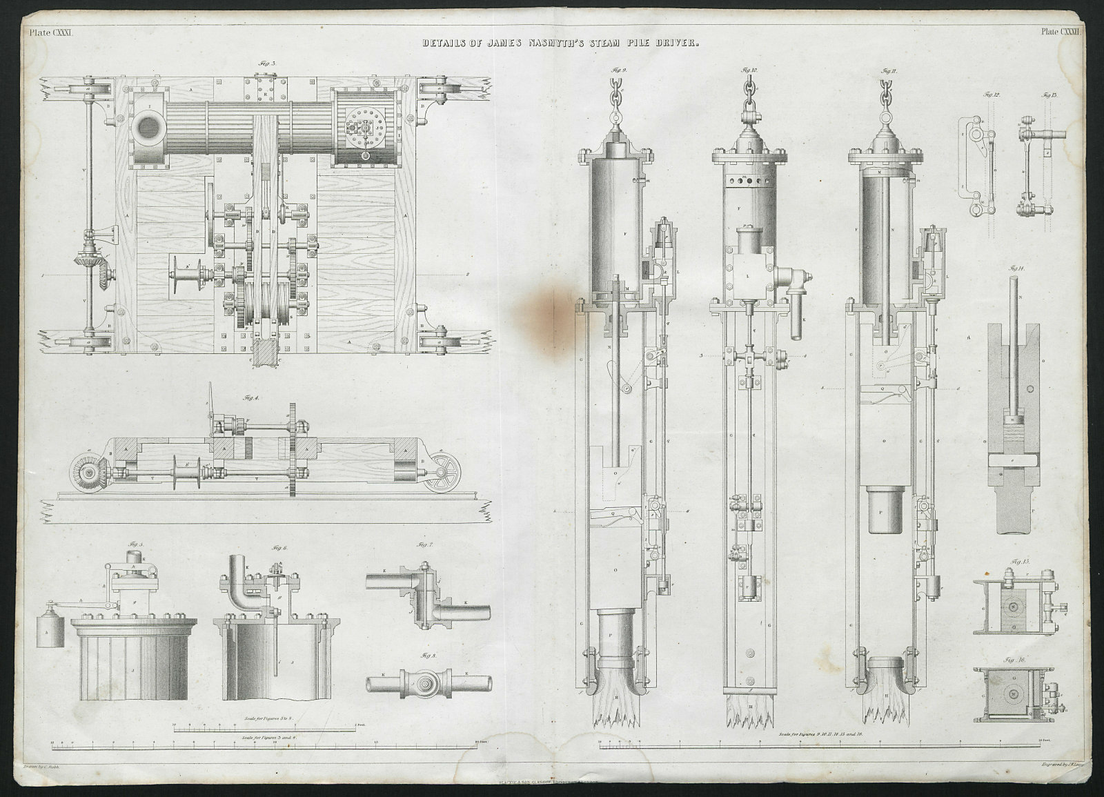 Associate Product VICTORIAN ENGINEERING DRAWING James Nasmyth's steam pile driver details 1847