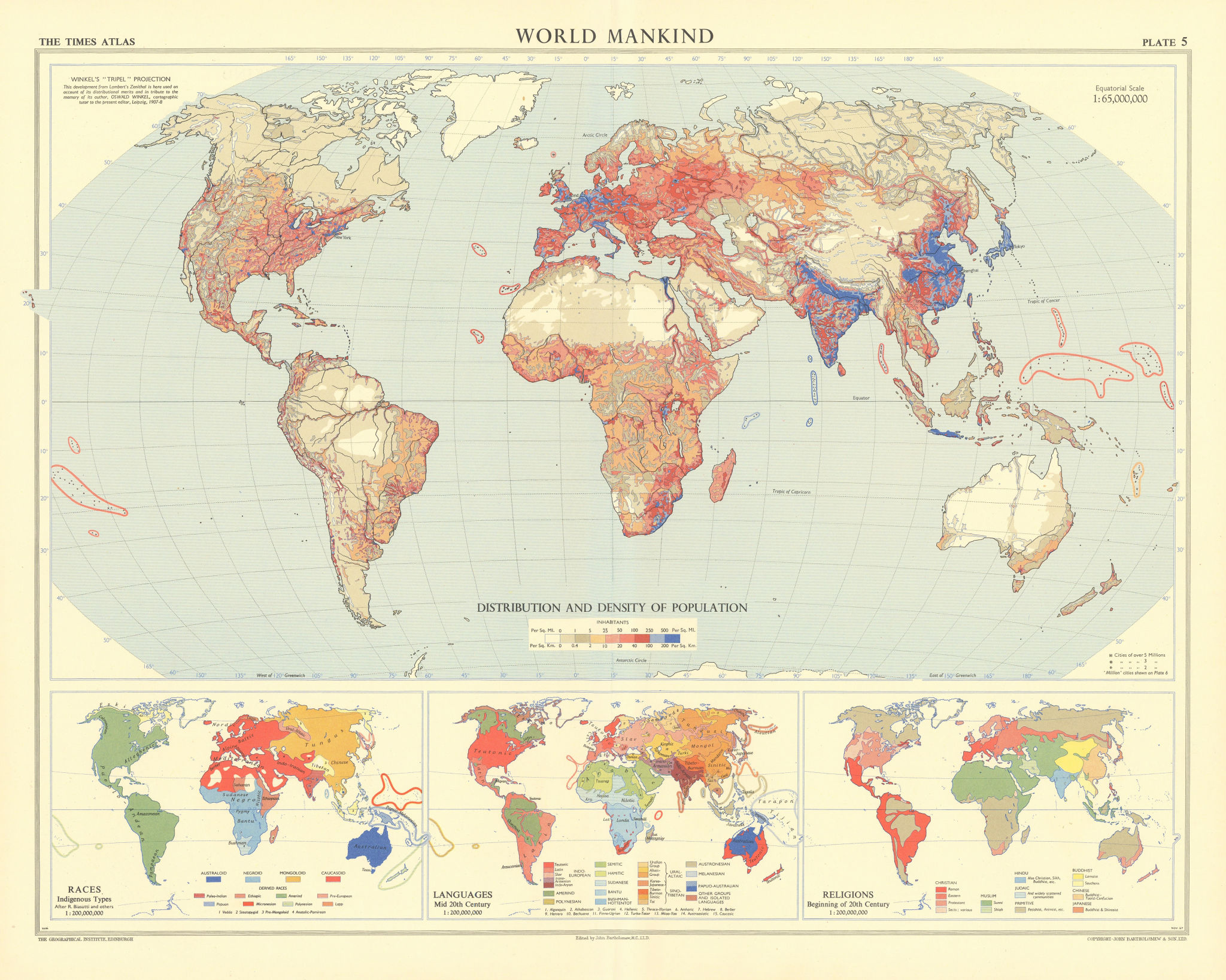 Associate Product World Mankind. Population Races Languages & Religions. TIMES 1958 old map