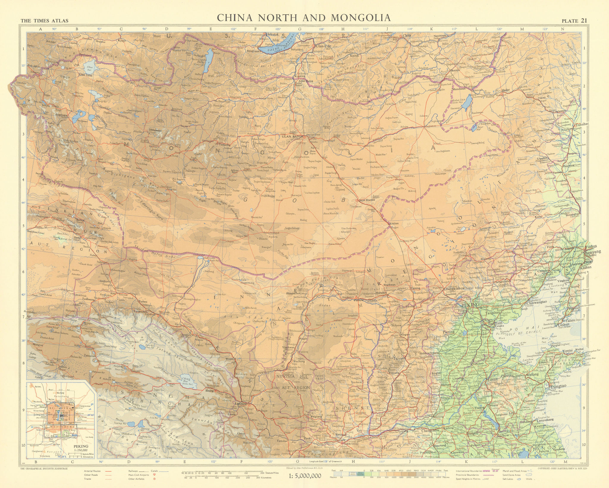 Associate Product Northern China & Mongolia. Peking plan. TIMES 1958 old vintage map chart