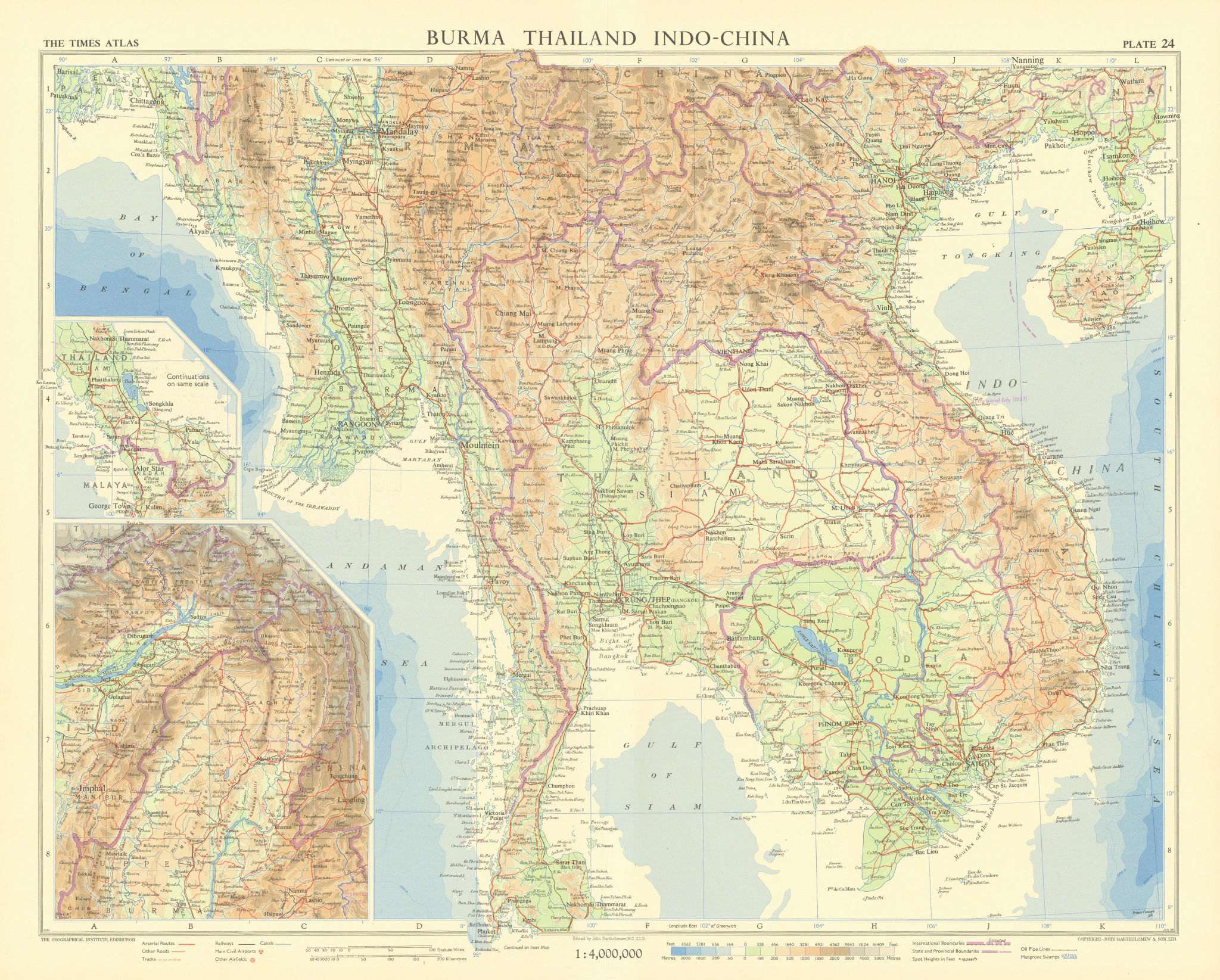 Indochina. Burma Thailand Cambodia Laos Vietnam. Indo-China. TIMES 1958 map