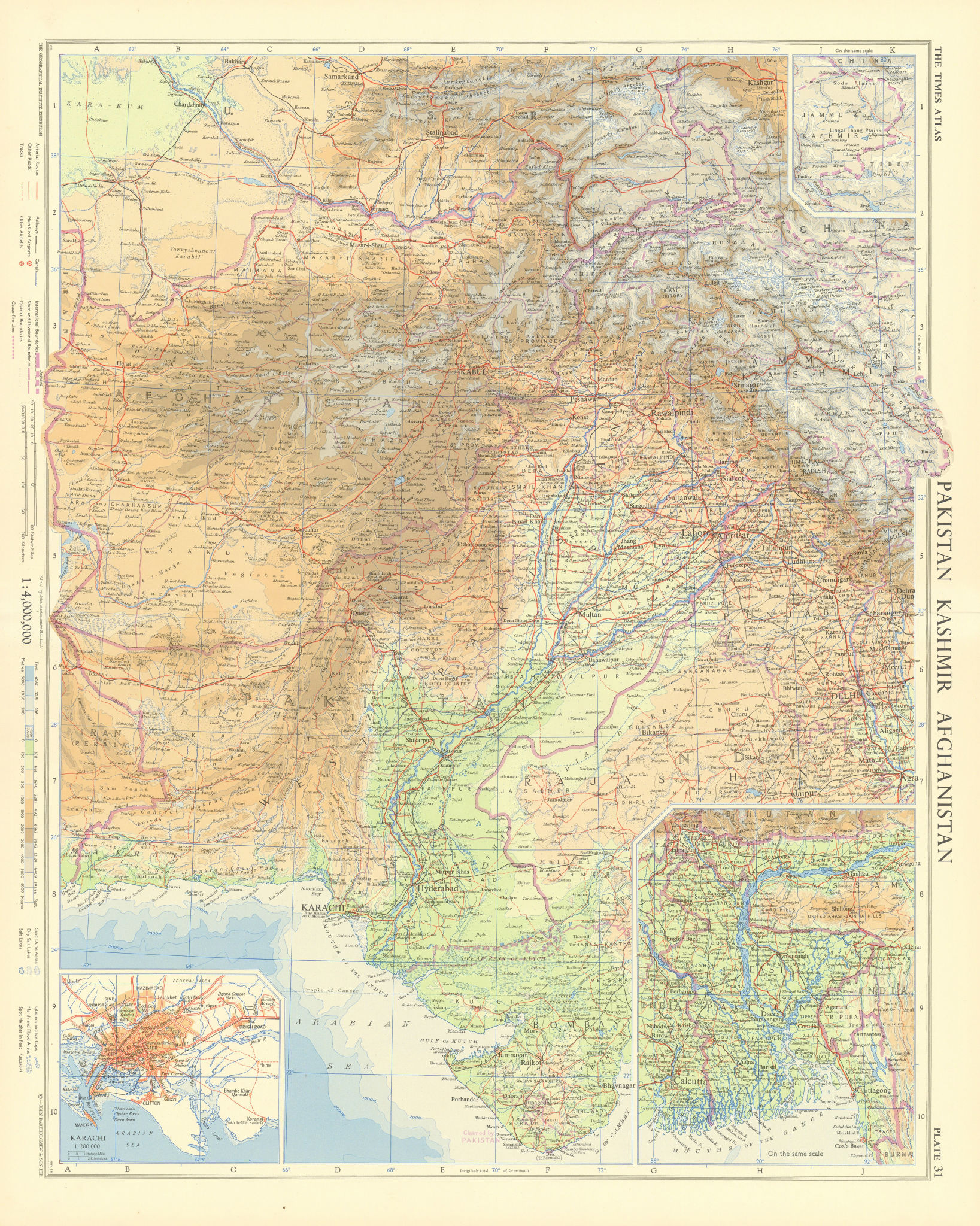 Associate Product Pakistan & Afghanistan. Karachi. Punjab Himalaya. TIMES 1959 old vintage map
