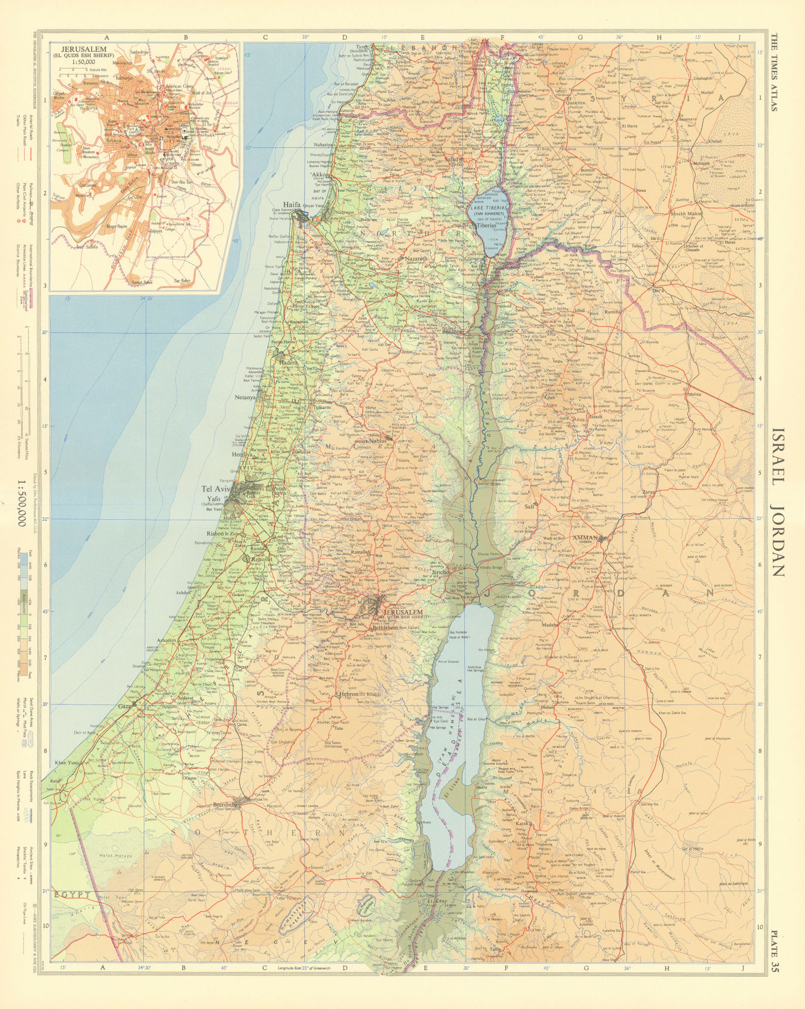 Israel & Jordan. West Bank armistice line. Jerusalem plan. TIMES 1959 ...