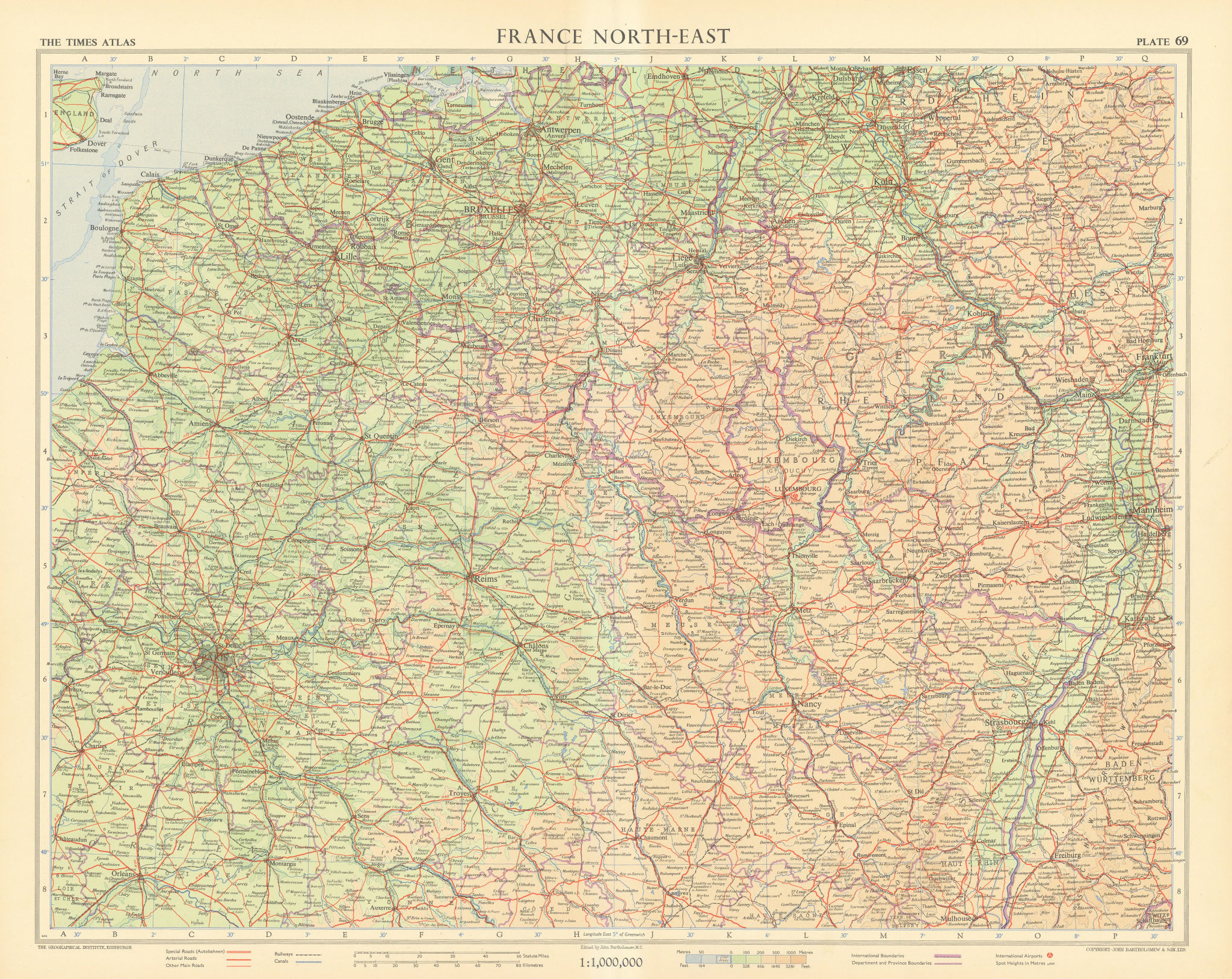 Associate Product France north-east. Hauts-de-France Grand Est. Luxembourg Belgium. TIMES 1955 map