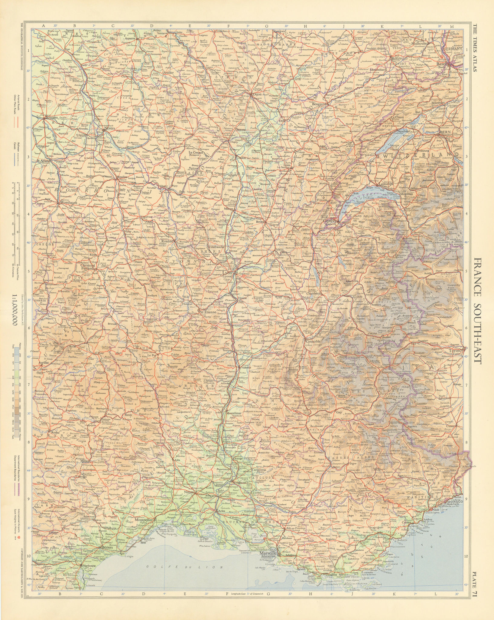Associate Product France south-east. Provence Alpes Côte d'Azur Auvergne Rhone. TIMES 1955 map