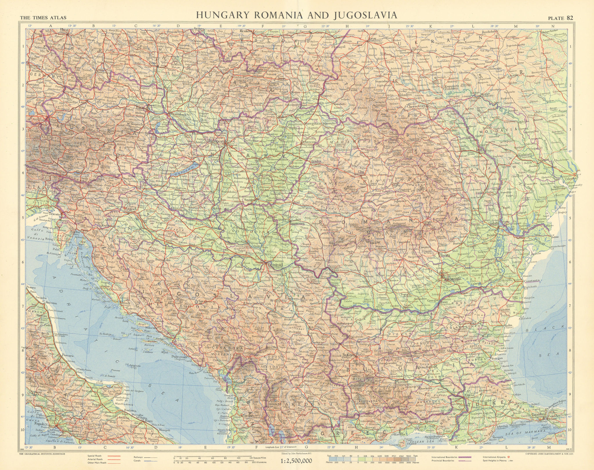 Associate Product Hungary. Romania. Jugoslavia / Yugoslavia. Bulgaria. Balkans. TIMES 1956 map