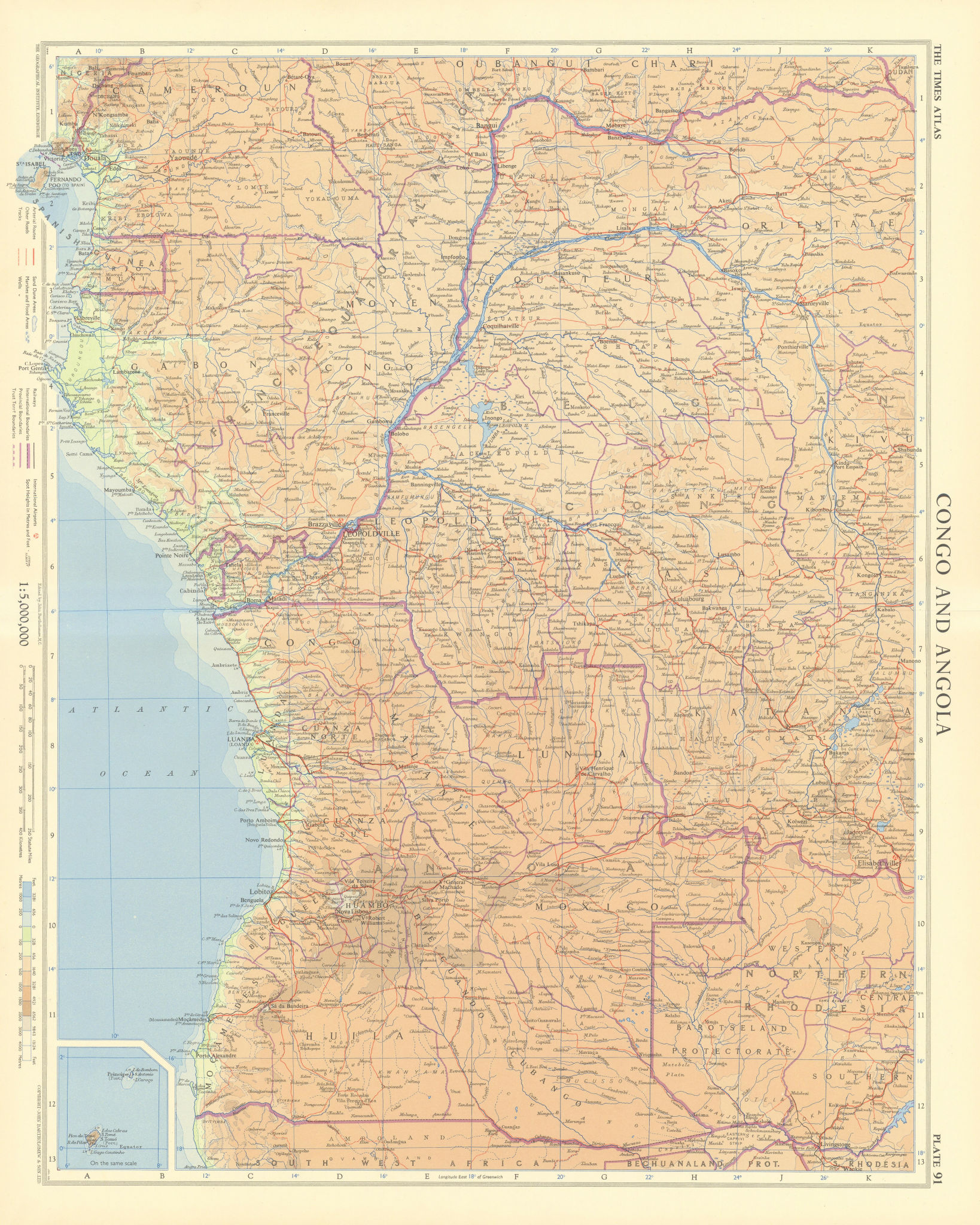 Southwest Africa. Belgian Congo Angola French Equatorial Africa. TIMES 1956 map