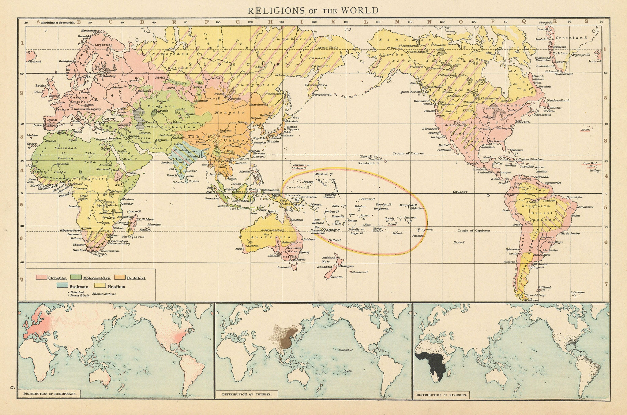 Religions of the world. Christian Islam Buddhist Heathen Hindu. TIMES 1895 map
