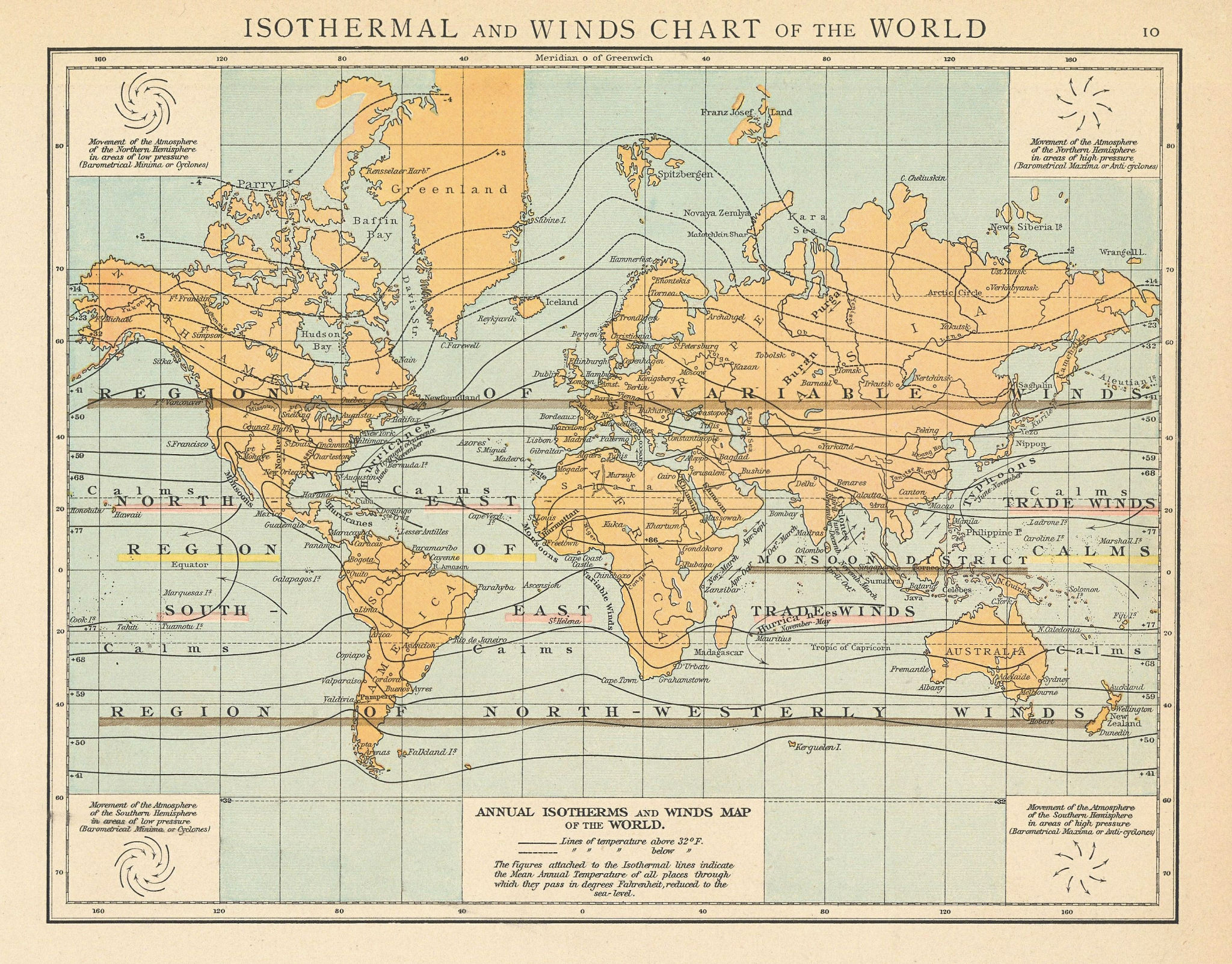 Associate Product Isothermal and Winds chart of the world. THE TIMES 1895 old antique map
