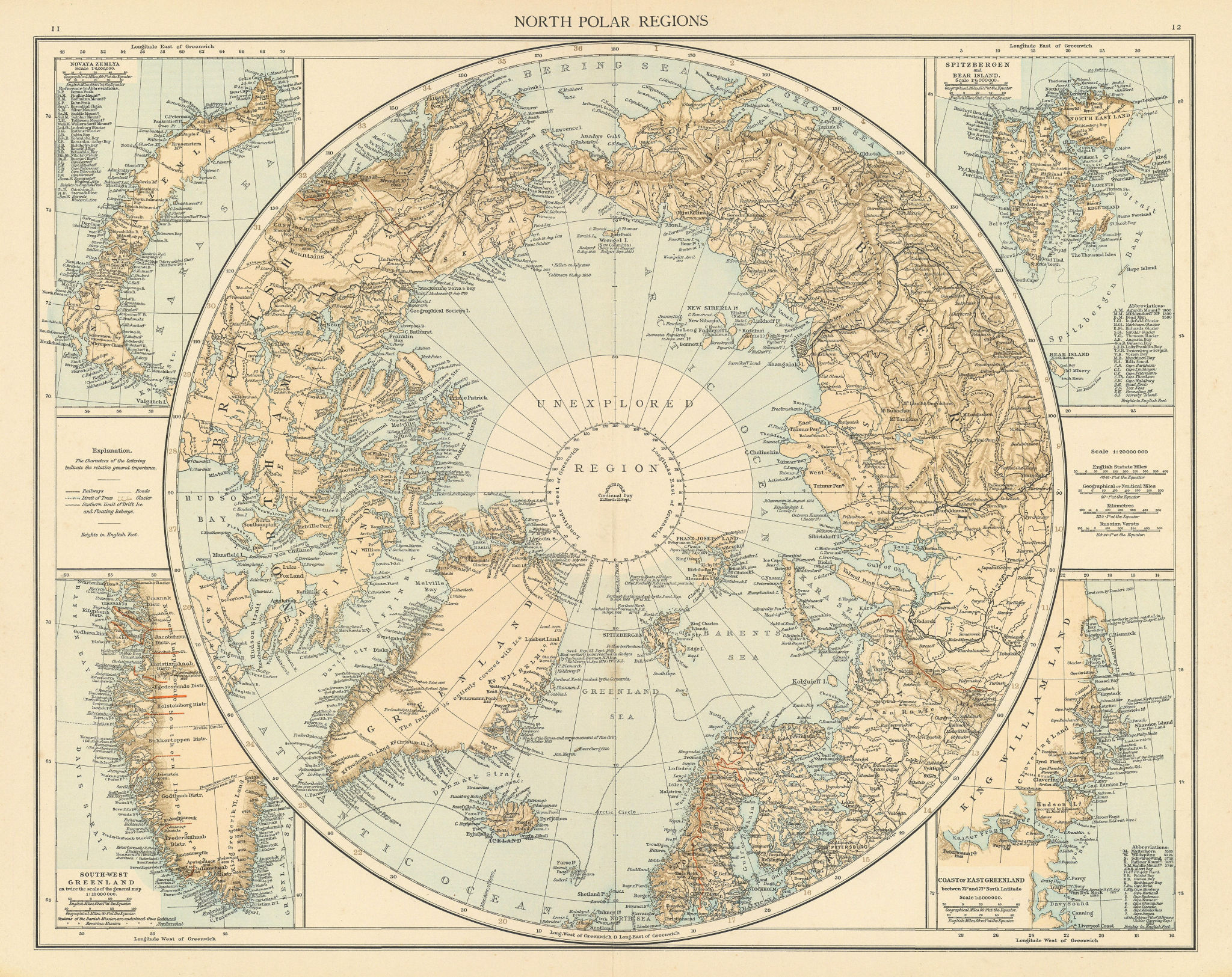 North Polar regions. Arctic. Explorers. Greenland Svalbard. THE TIMES 1895 map