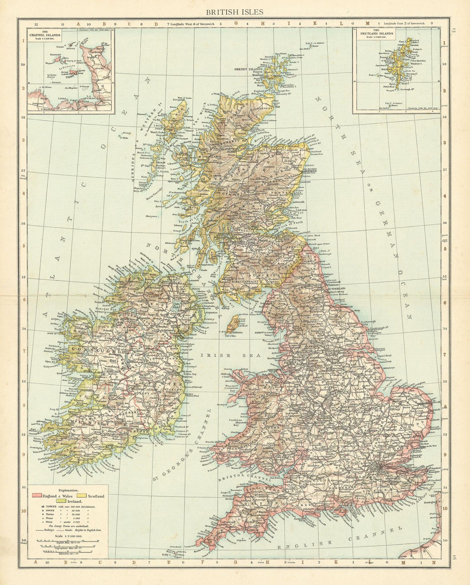 British Isles. England Ireland Scotland Wales. THE TIMES 1895 old antique map