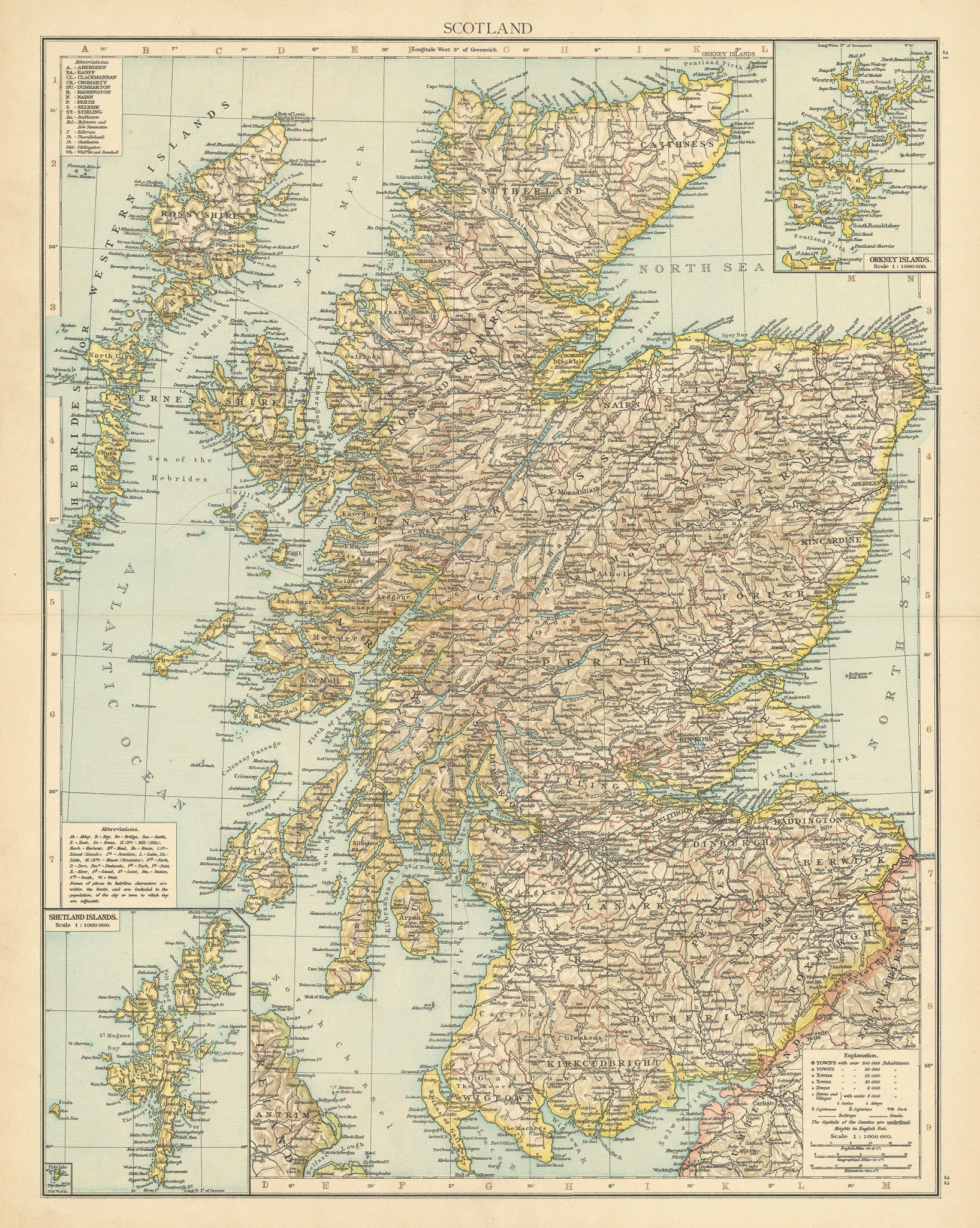 Scotland. THE TIMES 1895 old antique vintage map plan chart