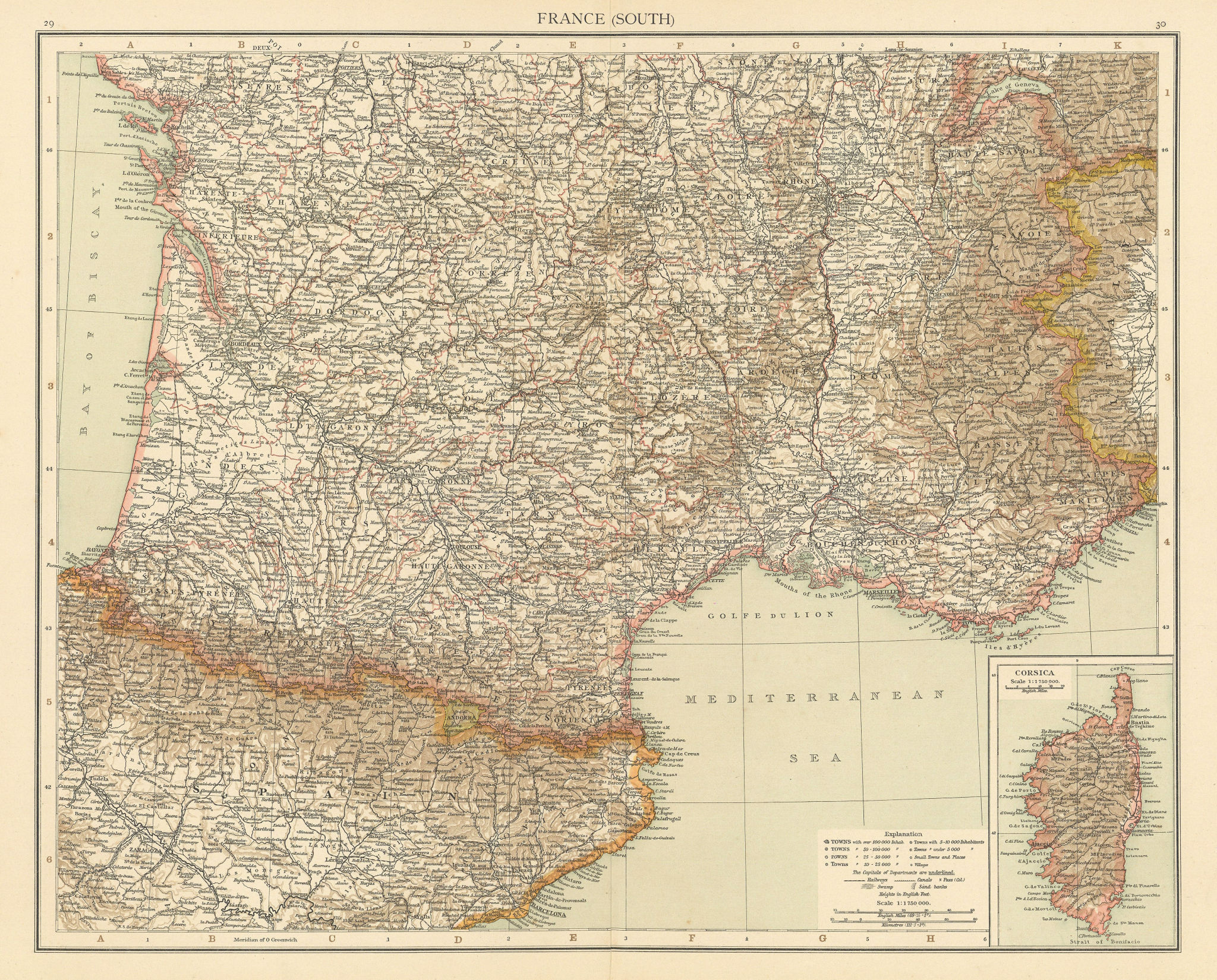 France (South). THE TIMES 1895 old antique vintage map plan chart