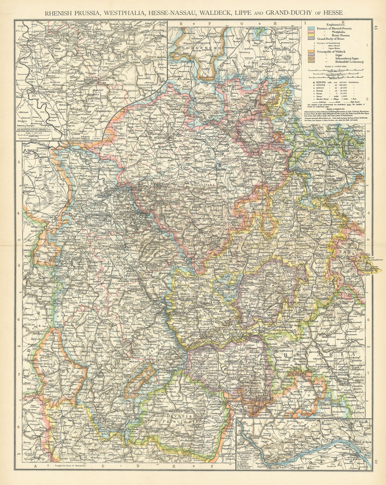 Associate Product Western Germany. Hessen Rhineland Palatinate Nordrhein Westfalen. TIMES 1895 map