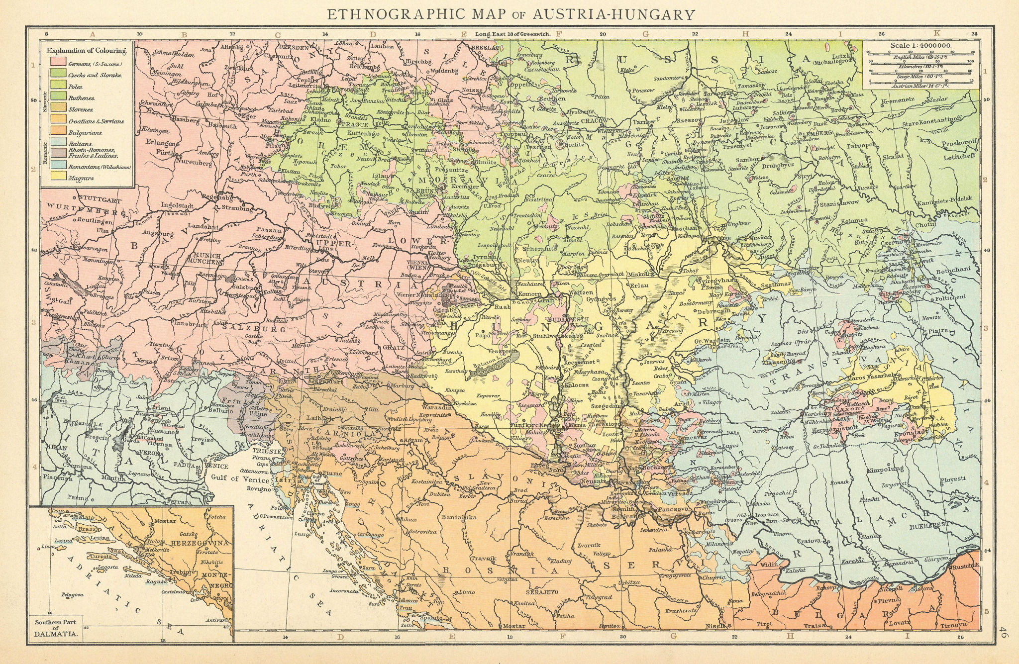 Austria-Hungary Ethnographic map. Magyars Germans Slovenes Poles TIMES 1895