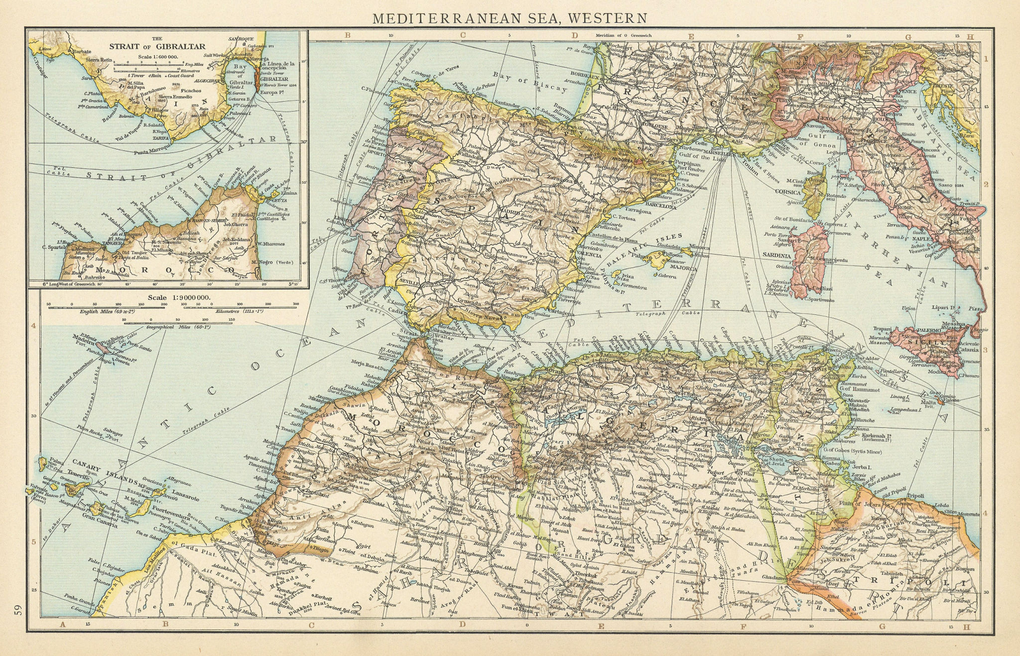 Associate Product Western Mediterranean sea. Strait of Gibraltar. Telegraph cables. TIMES 1895 map