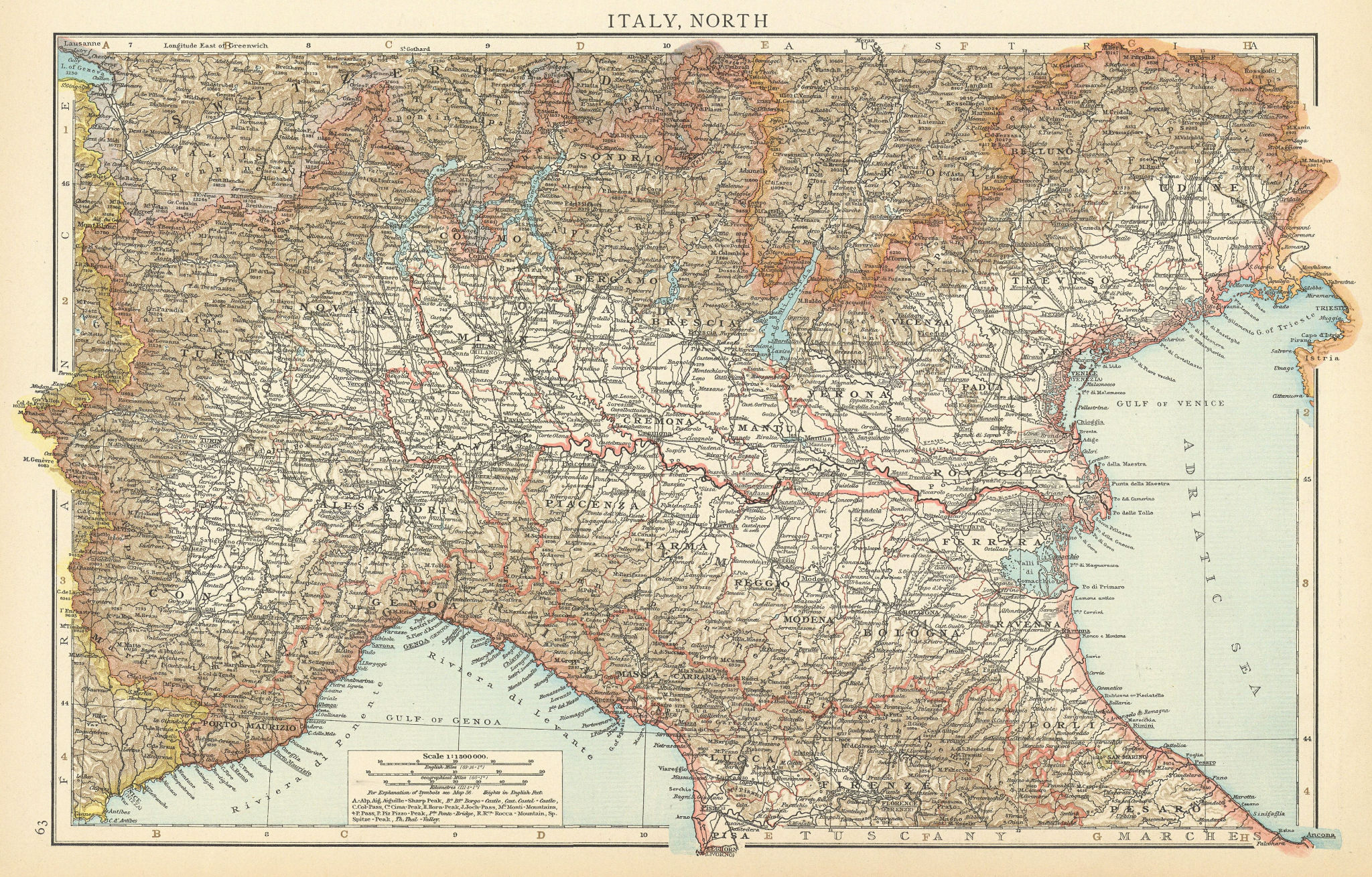 Associate Product Northern Italy. Po valley. THE TIMES 1895 old antique vintage map plan chart