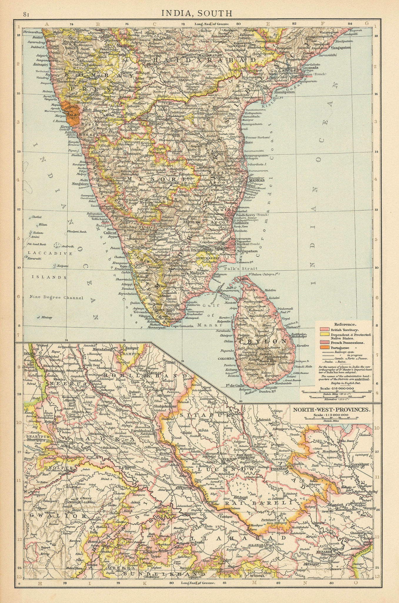 India South & North-west Provinces. Goa British French Portuguese TIMES 1895 map