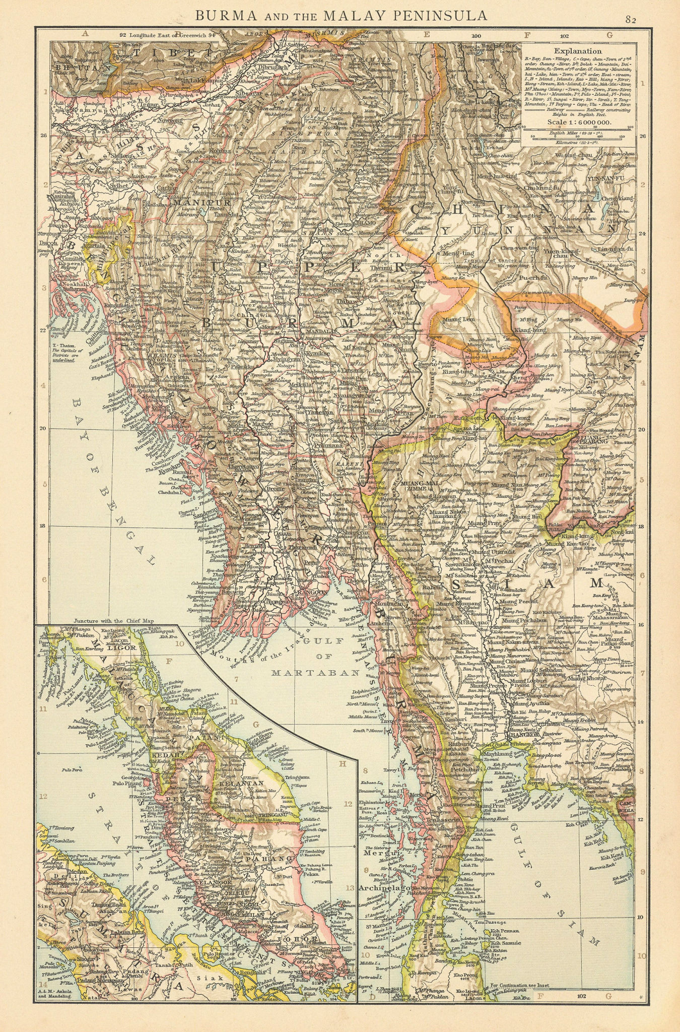 Associate Product Burma & the Malay Peninsula. Myanmar Yunnan Siam Thailand Assam. TIMES 1895 map