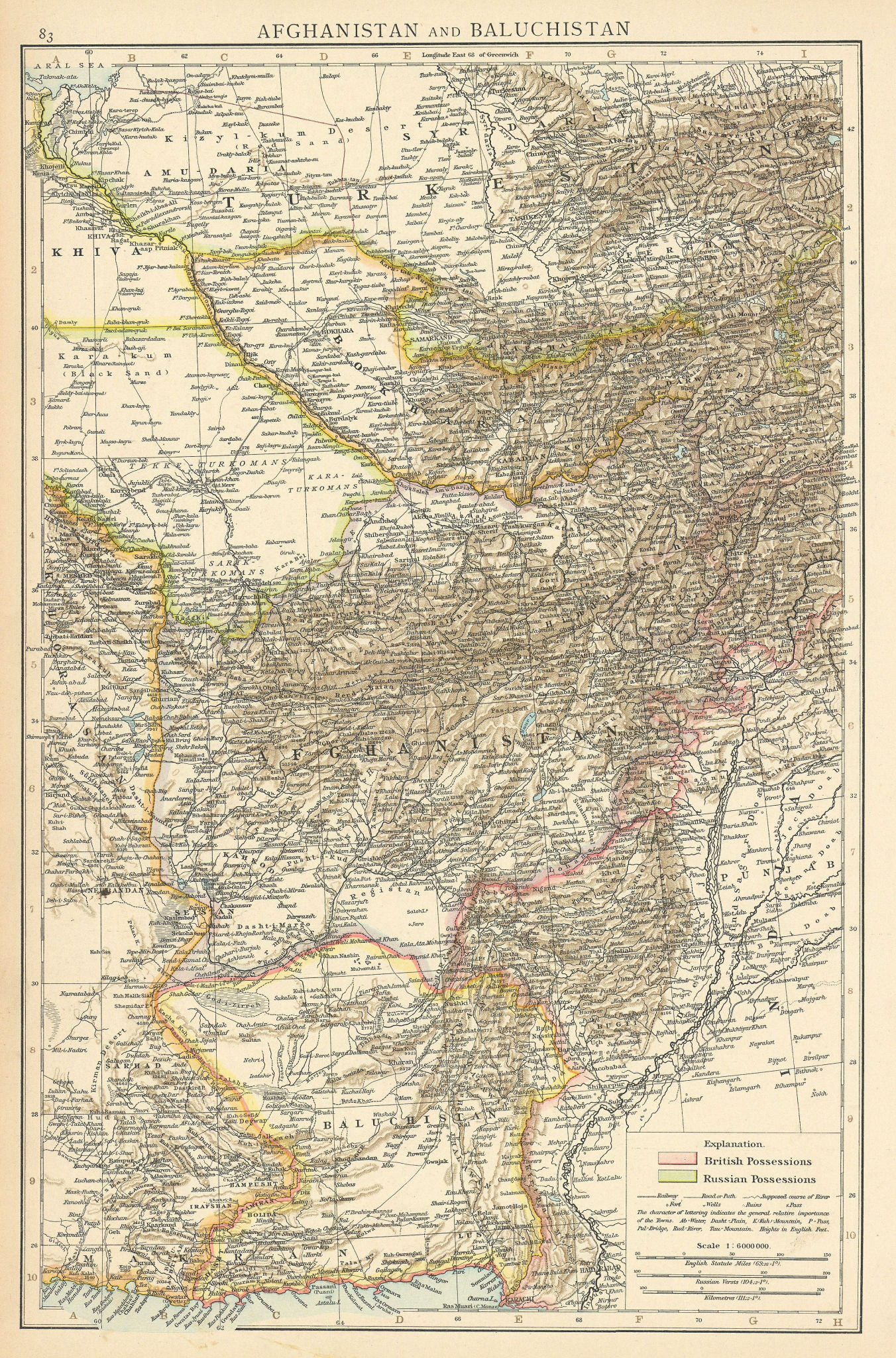 Central Asia. Afghanistan Baluchistan Pakistan Uzbekistan Bokhara TIMES 1895 map