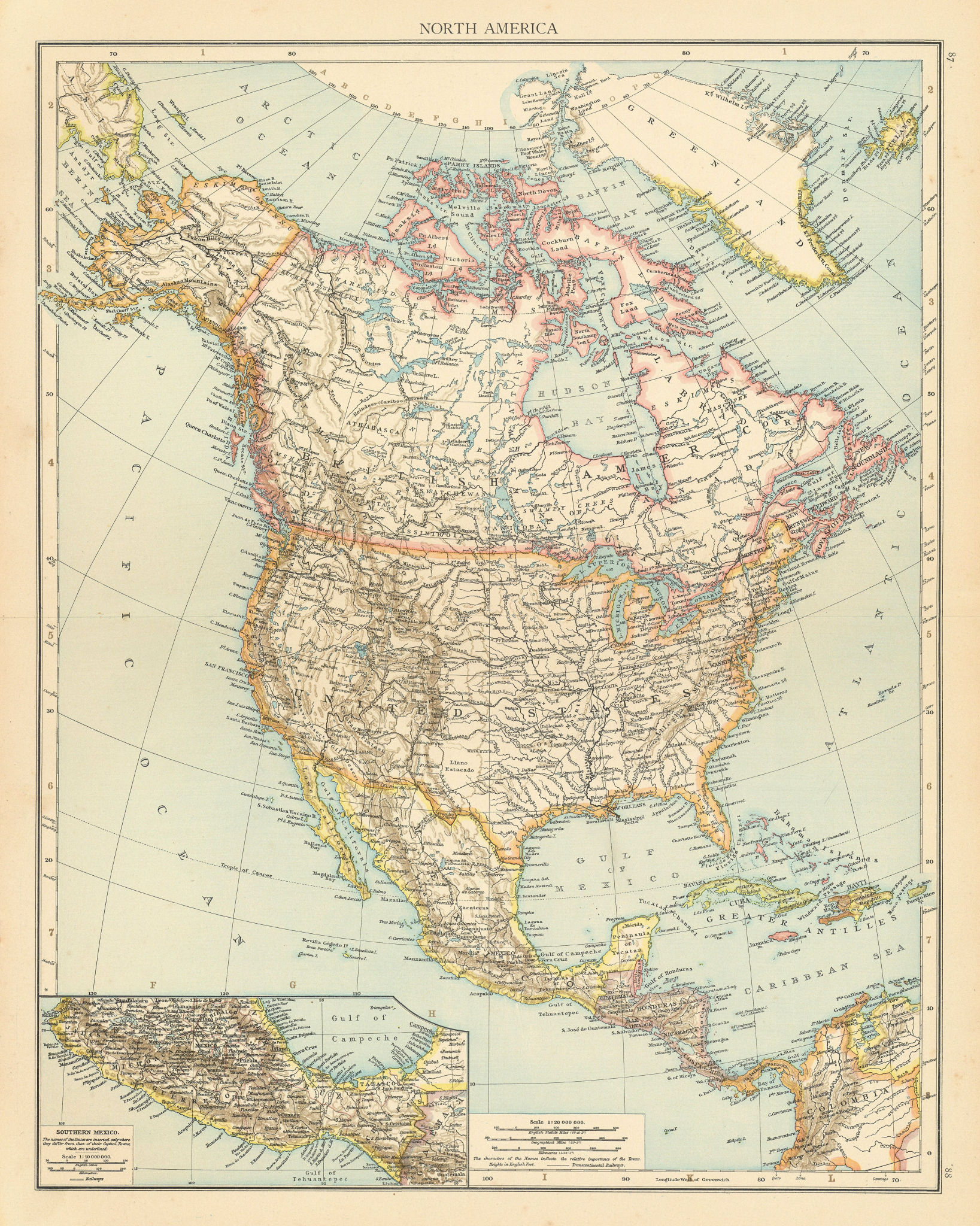 Associate Product North America showing railways. Central America. USA Canada. THE TIMES 1895 map
