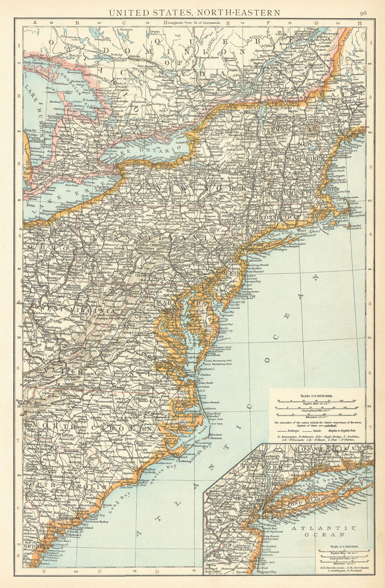 North-east United States. New England Atlantic Seaboard. TIMES 1895 old map