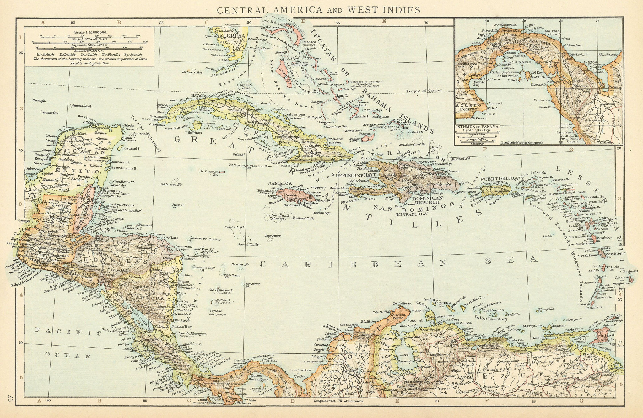 Associate Product Central America & West Indies. Caribbean. Panama. TIMES 1895 old antique map