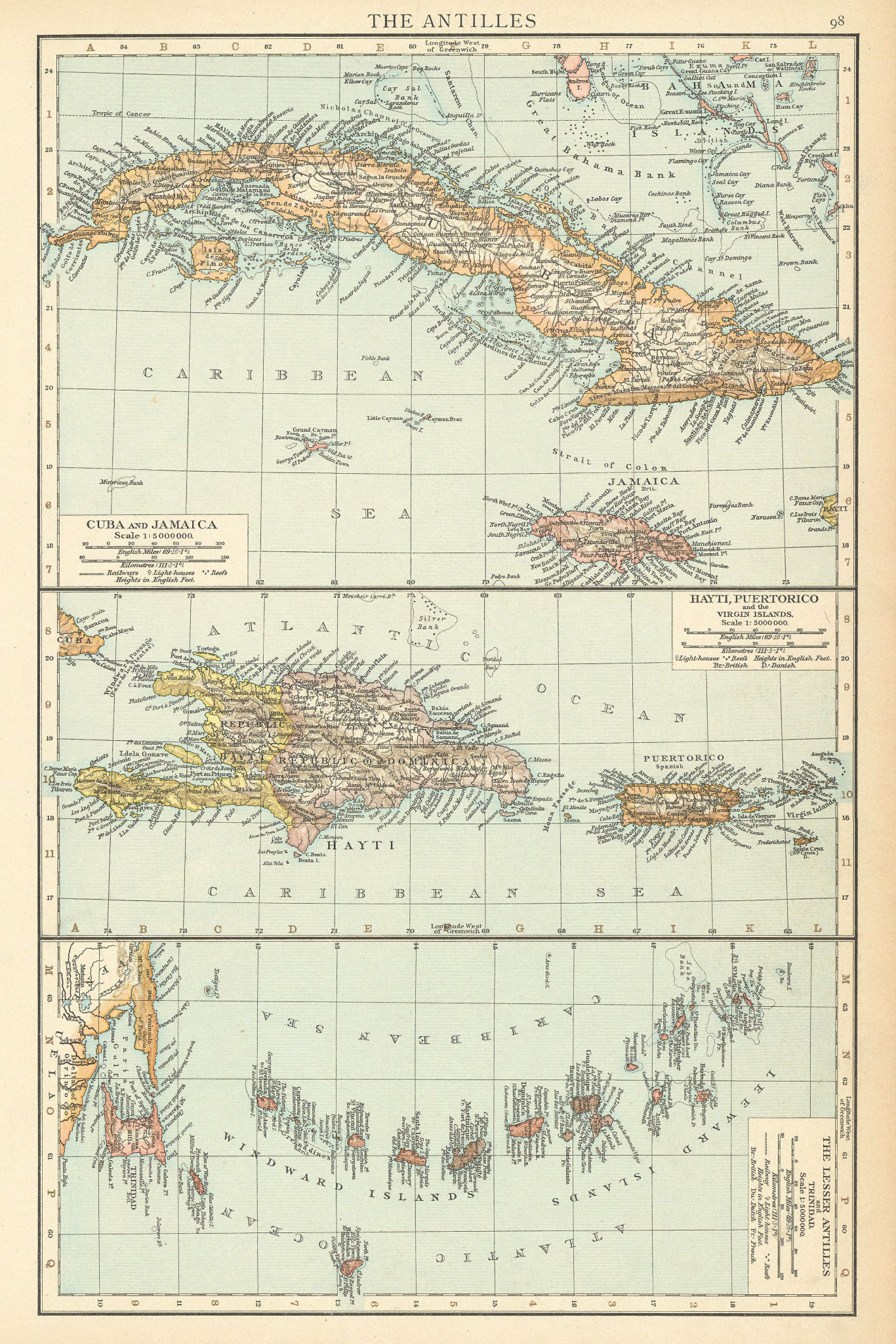Antilles. West Indies Cuba Jamaica Hispaniola Caribbean islands TIMES 1895 map