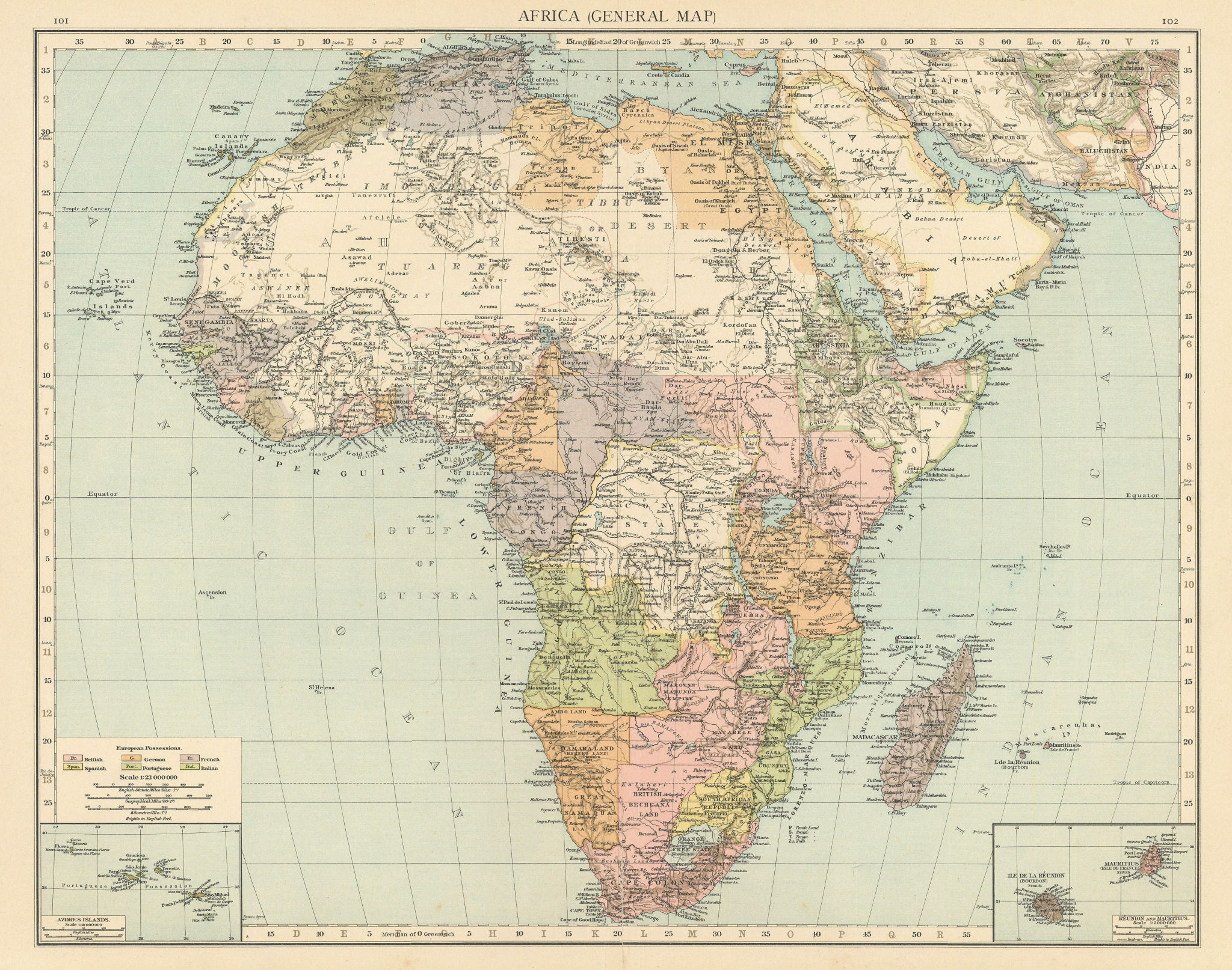 Associate Product Colonial Africa. British German French Spanish Portuguese Italian TIMES 1895 map