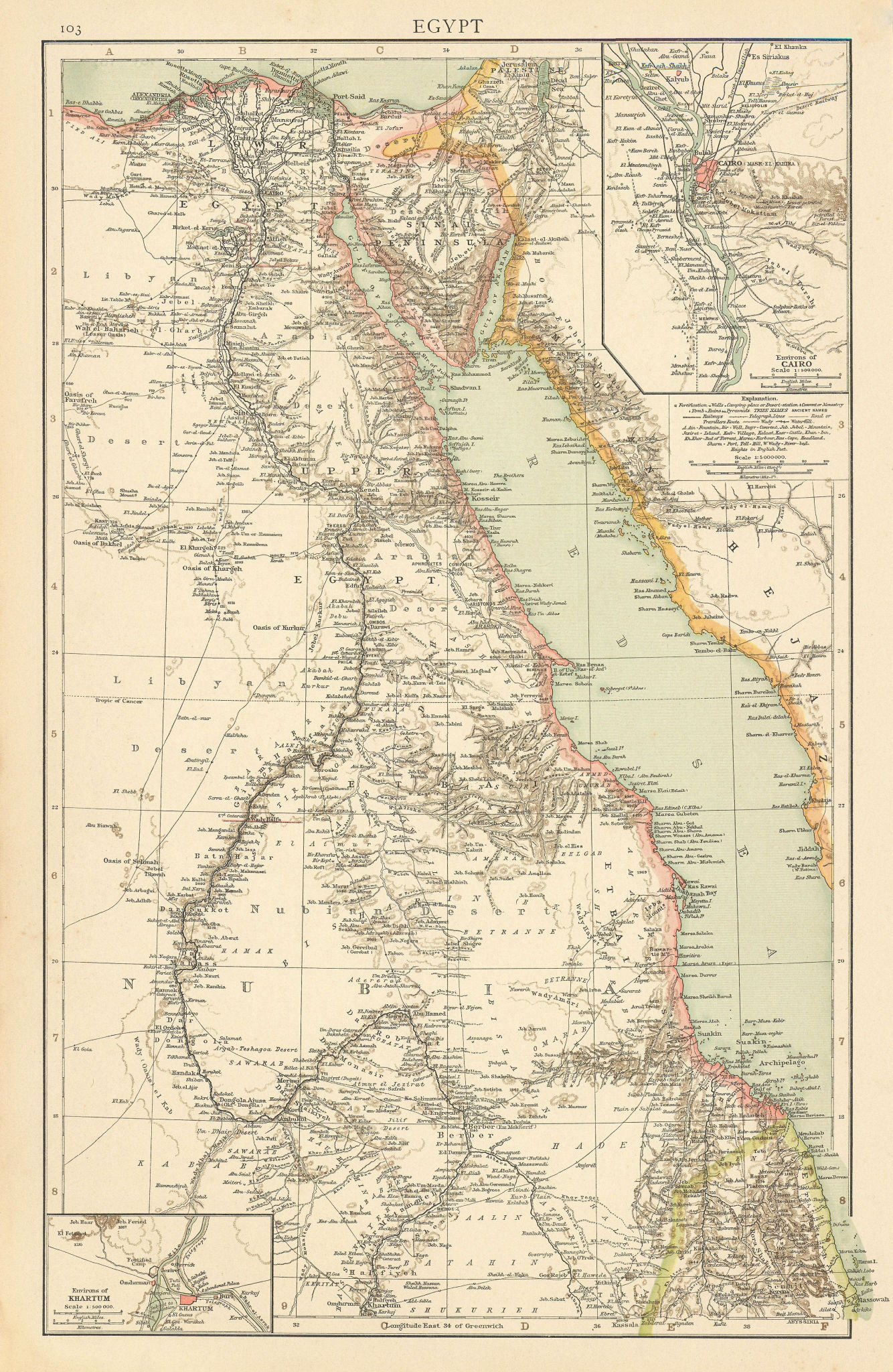 Associate Product Egypt. Nile Valley. Khartoum & Cairo environs. Red Sea. THE TIMES 1895 old map
