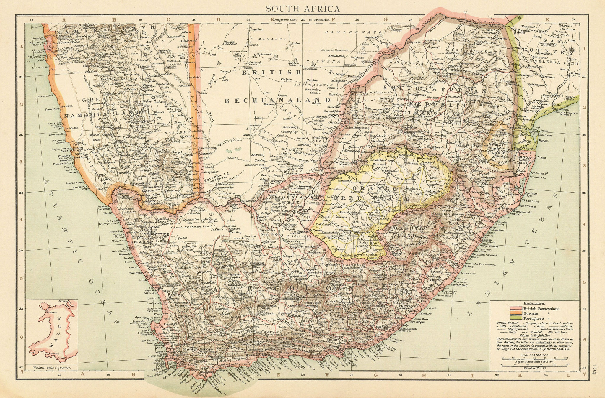 Colonial Southern Africa. Namaqua-Land Bechuanaland. Cape Colony. TIMES 1895 map