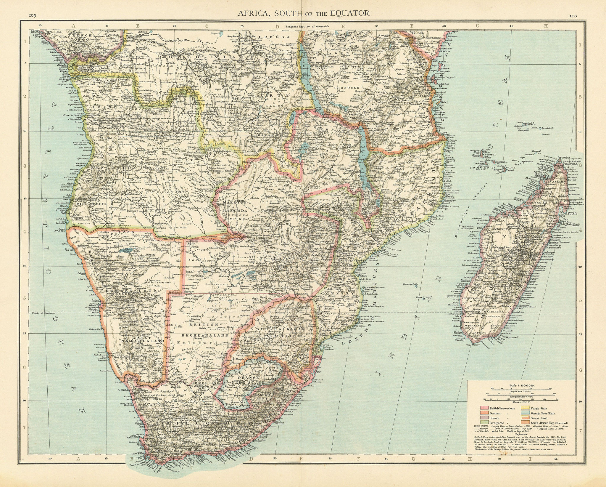 Associate Product Colonial Southern Africa. British Portuguese German. Madagascar. TIMES 1895 map