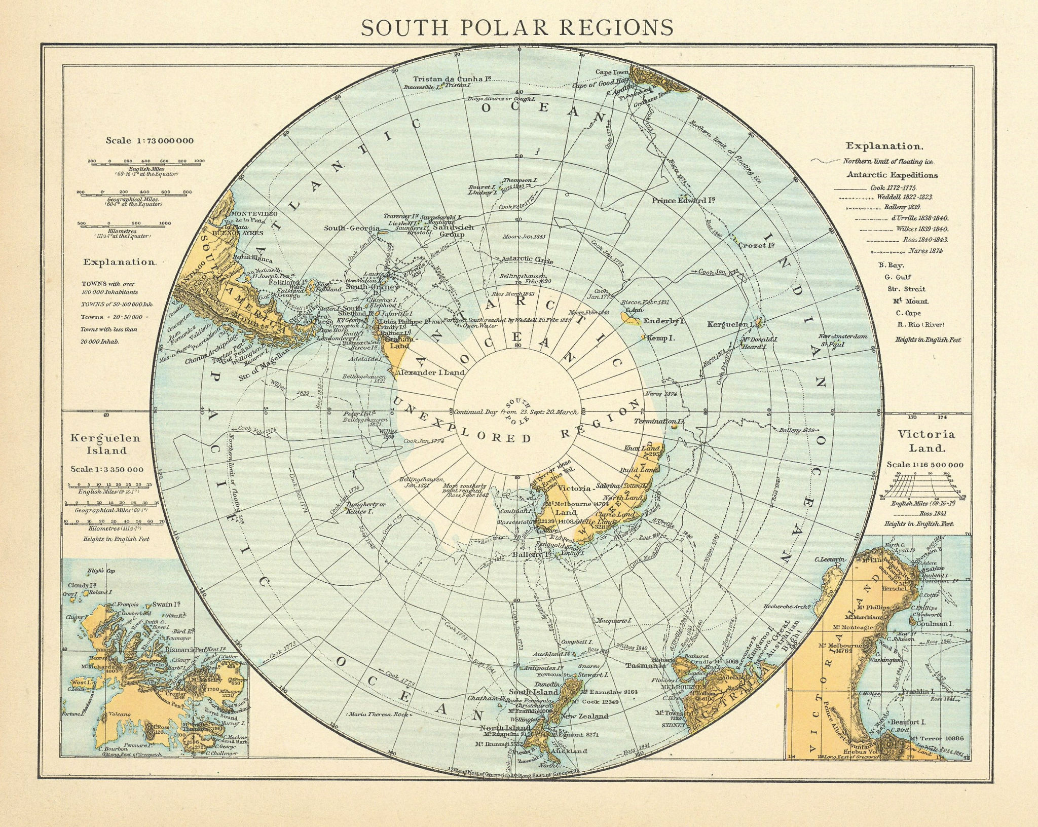 South Polar region. Antarctic. Explorers' routes. Unexplored. THE TIMES 1895 map