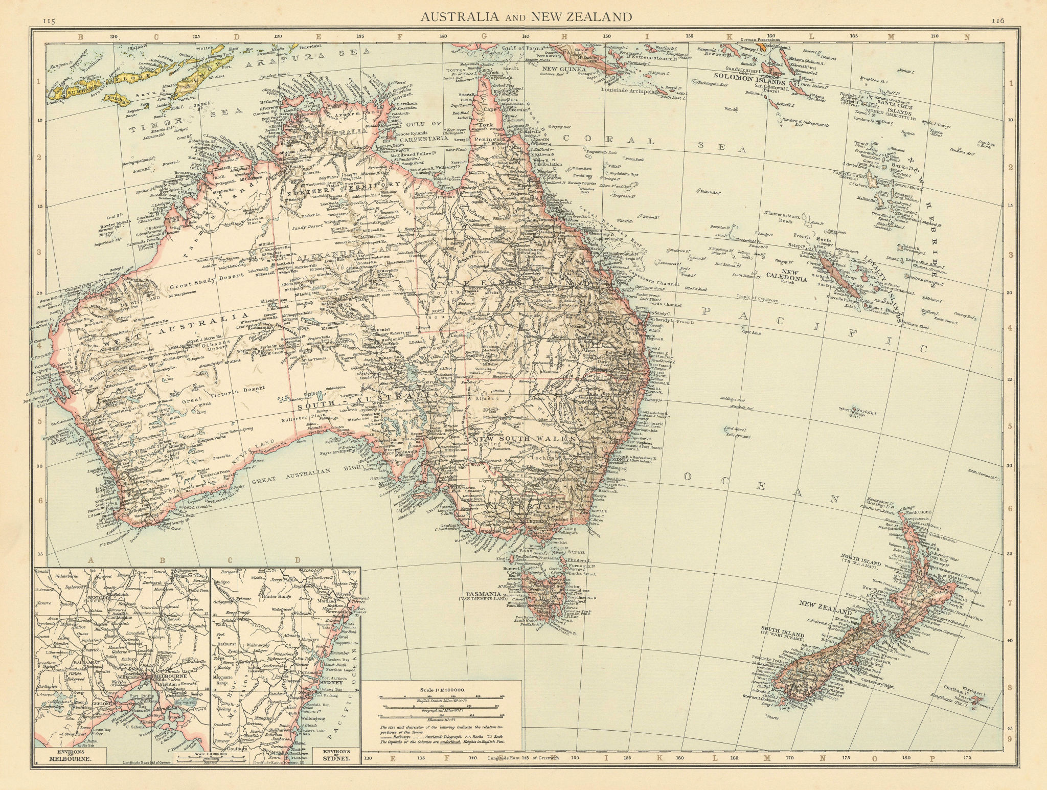 Australia & New Zealand. Australasia Melanesia New Caledonia. THE TIMES 1895 map