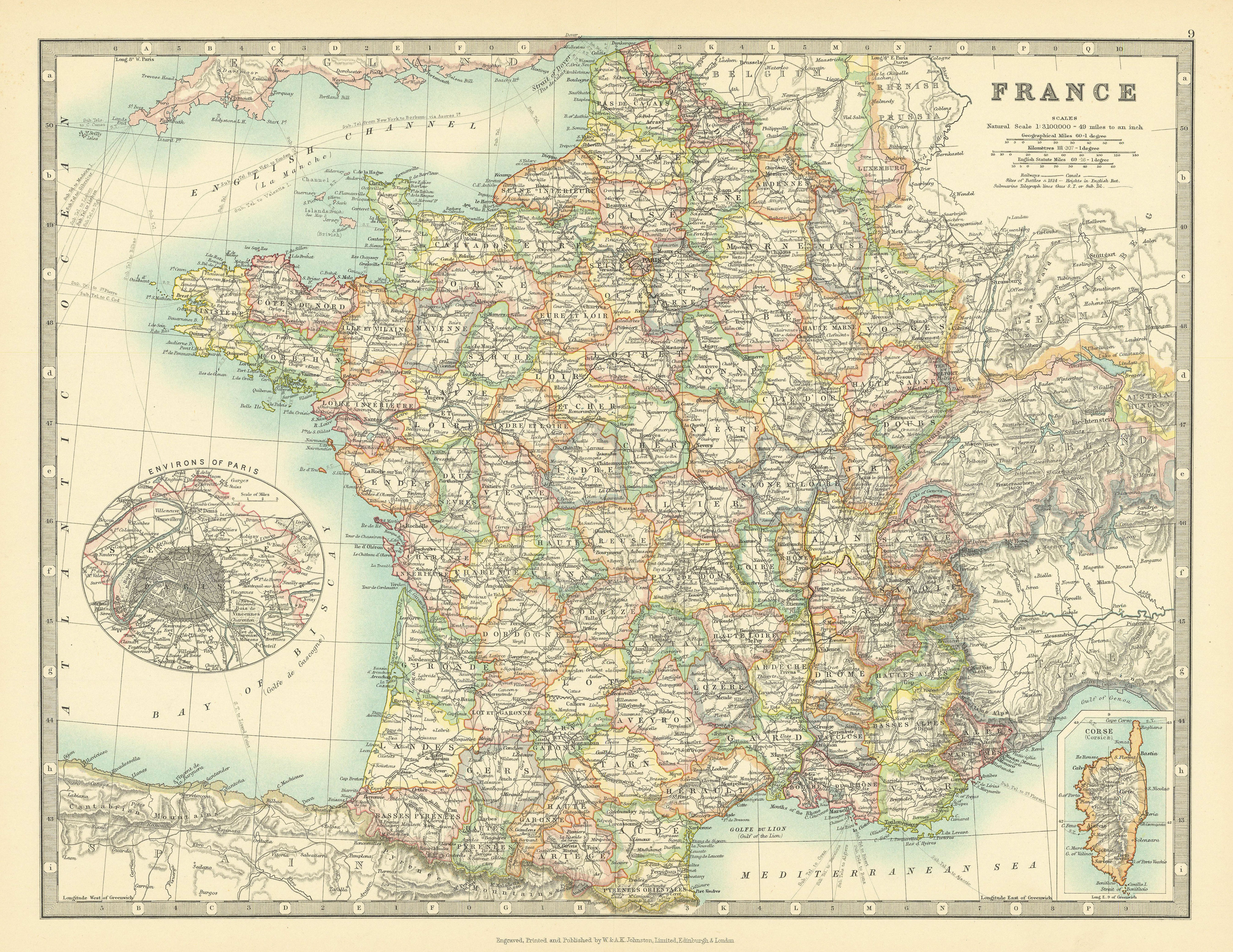 Associate Product FRANCE showing important battlefields and dates. JOHNSTON 1911 old antique map