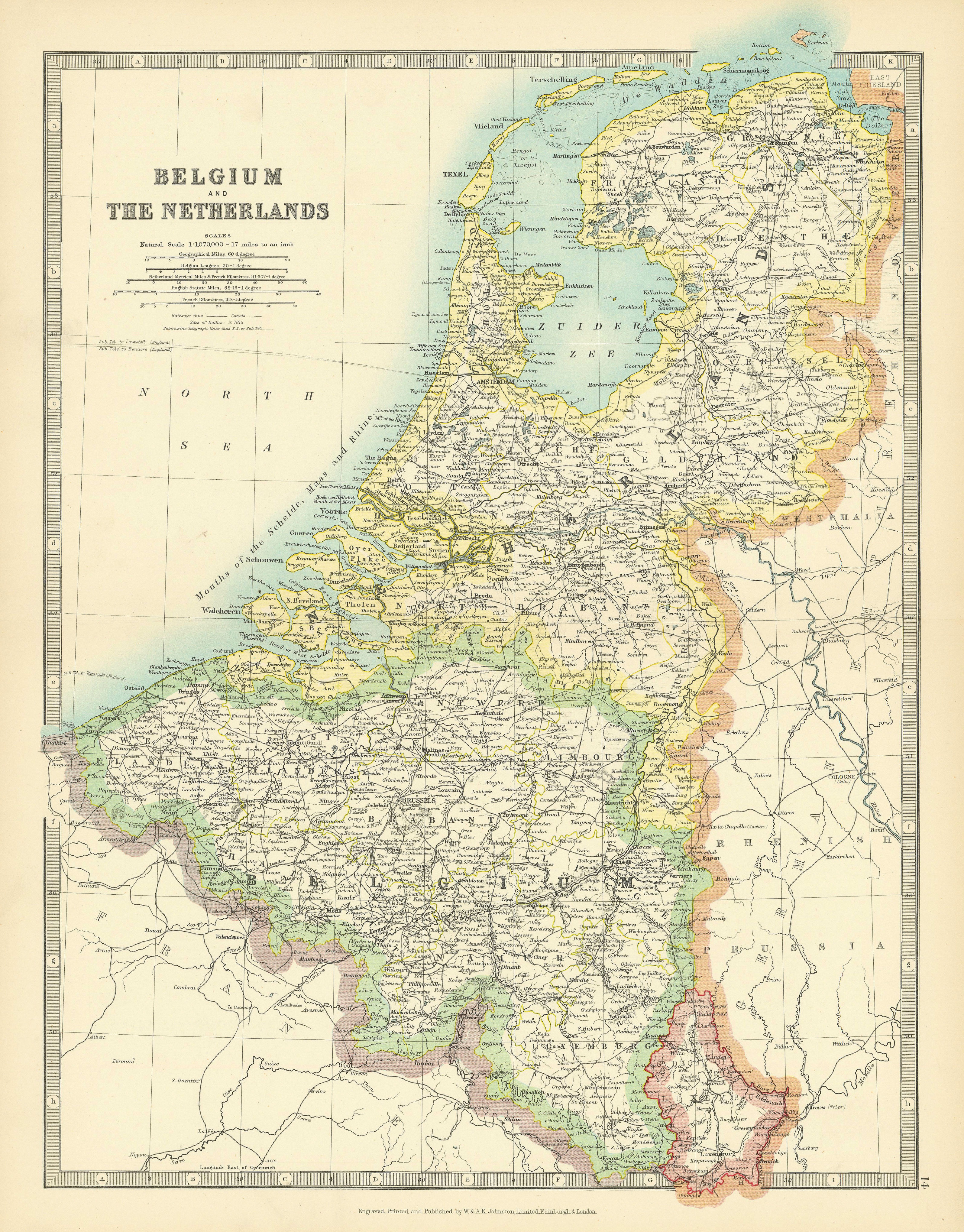 BENELUX. Shows 1815 Battlefields. Belgium & Netherlands. JOHNSTON 1911 old map