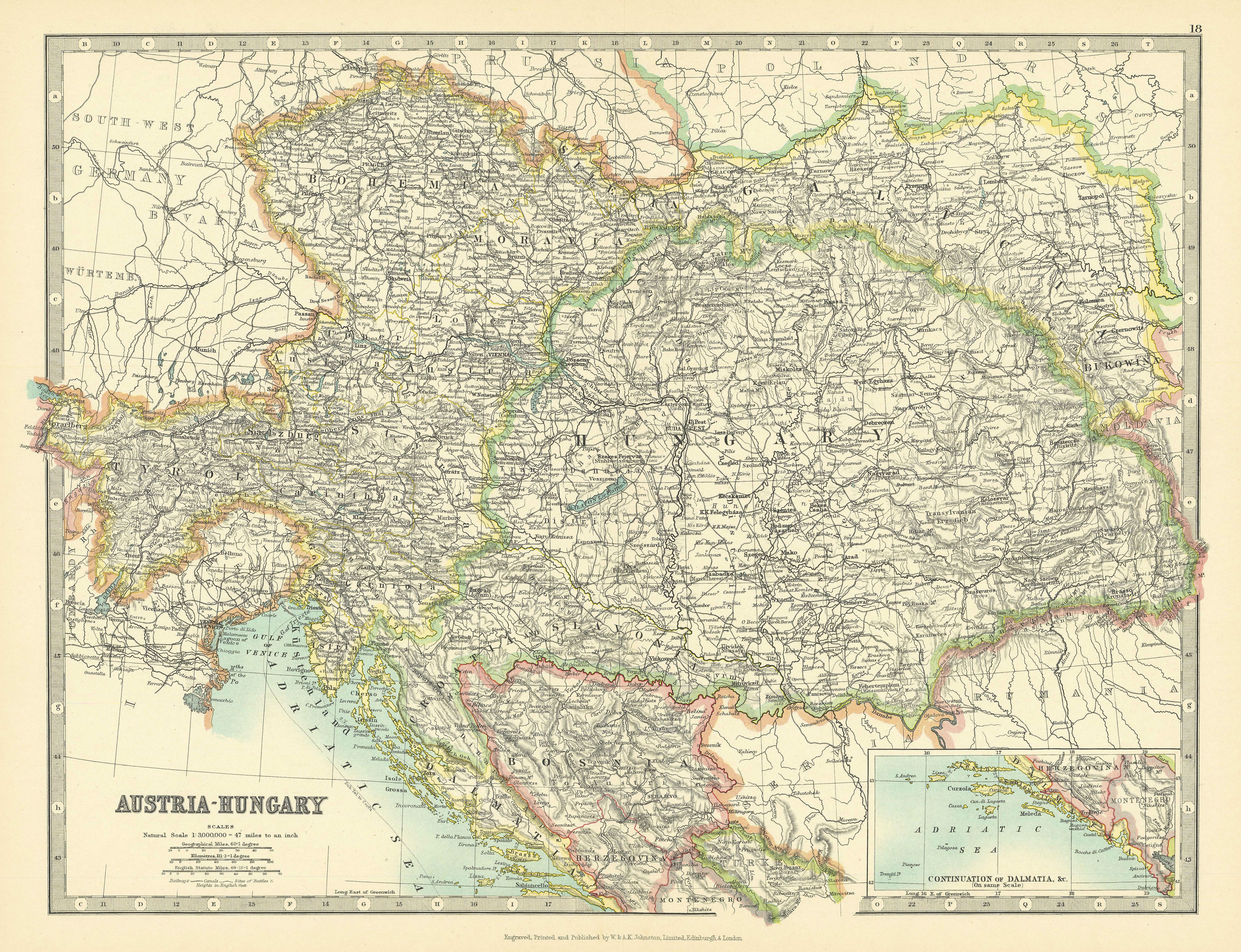 AUSTRIA-HUNGARY. Dalmatian coast. Bosnia. Railways. JOHNSTON 1911 old map